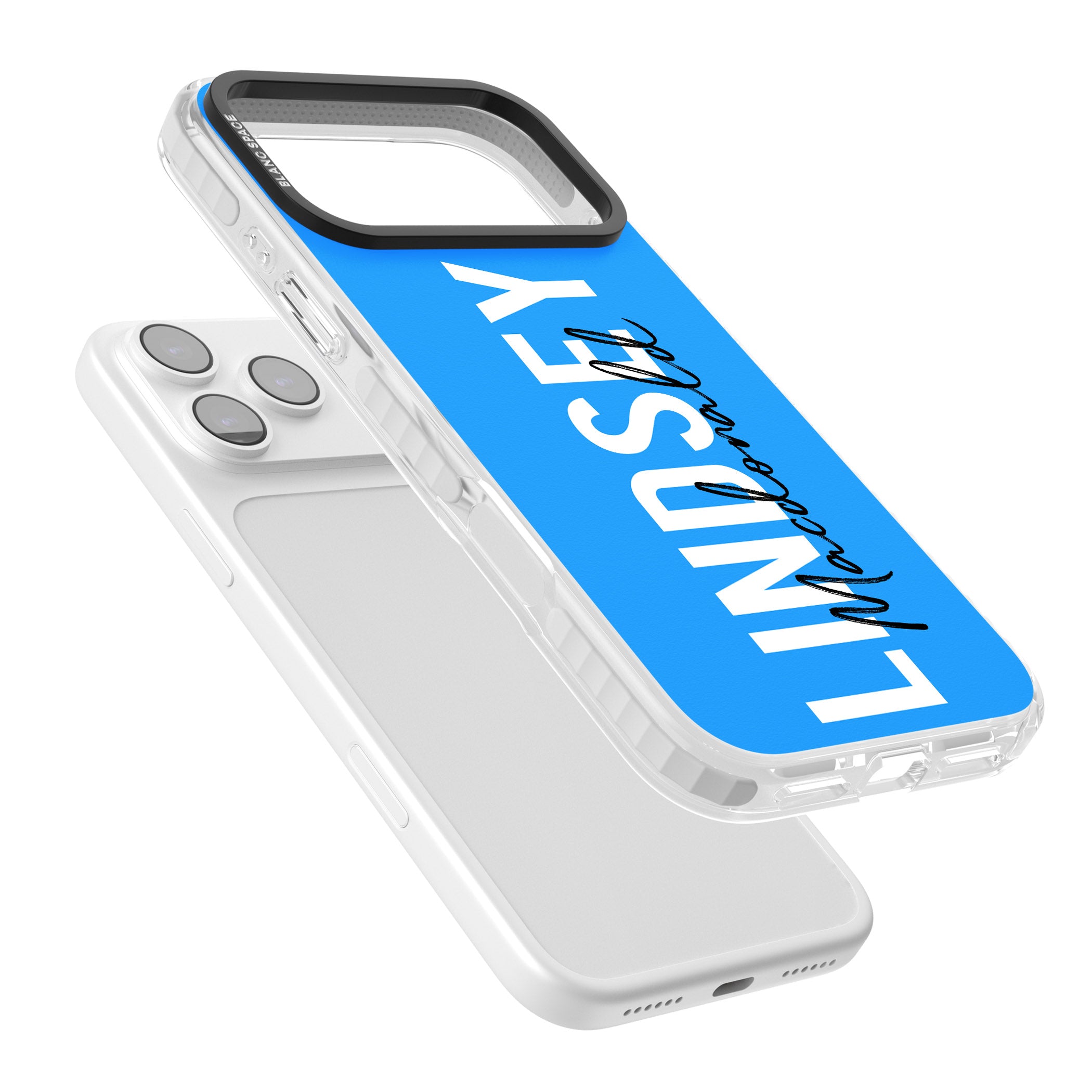 Personalised Bold Name: Blue iPhone 17 Pro Impact Clear Phone Case Colours