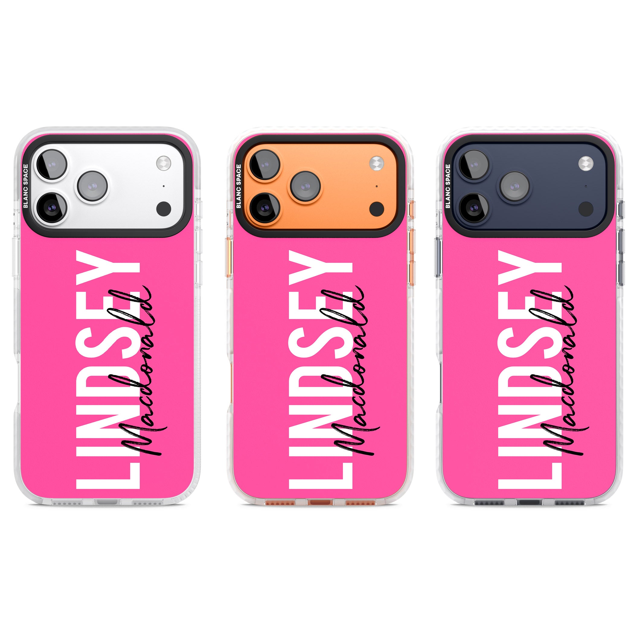 Personalised Bold Name: Pink iPhone 17 Pro Impact Clear Phone Case APT Impact Protection