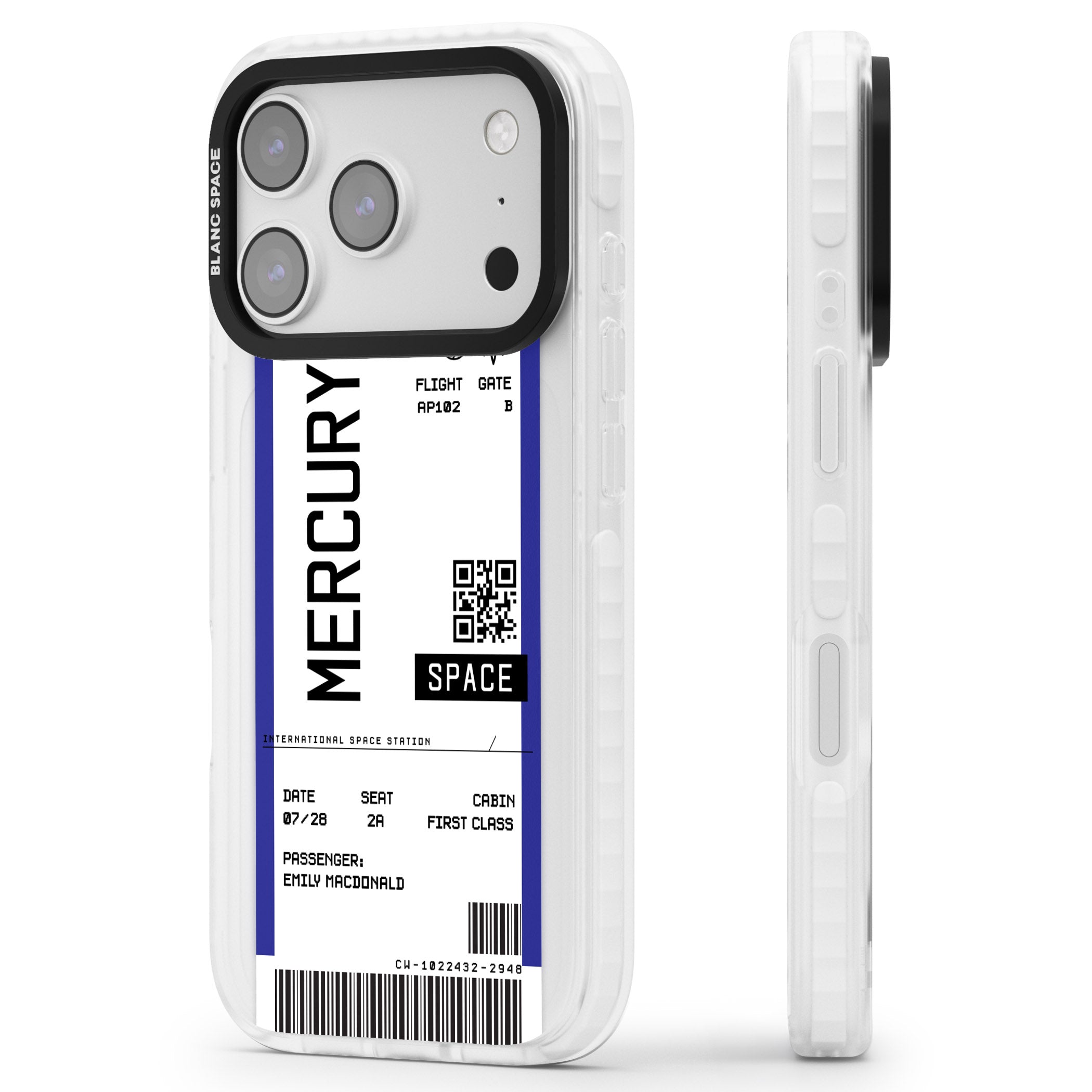 Personalised Mercury Travel Ticket iPhone 17 Pro Impact Clear Phone Case Side Profile