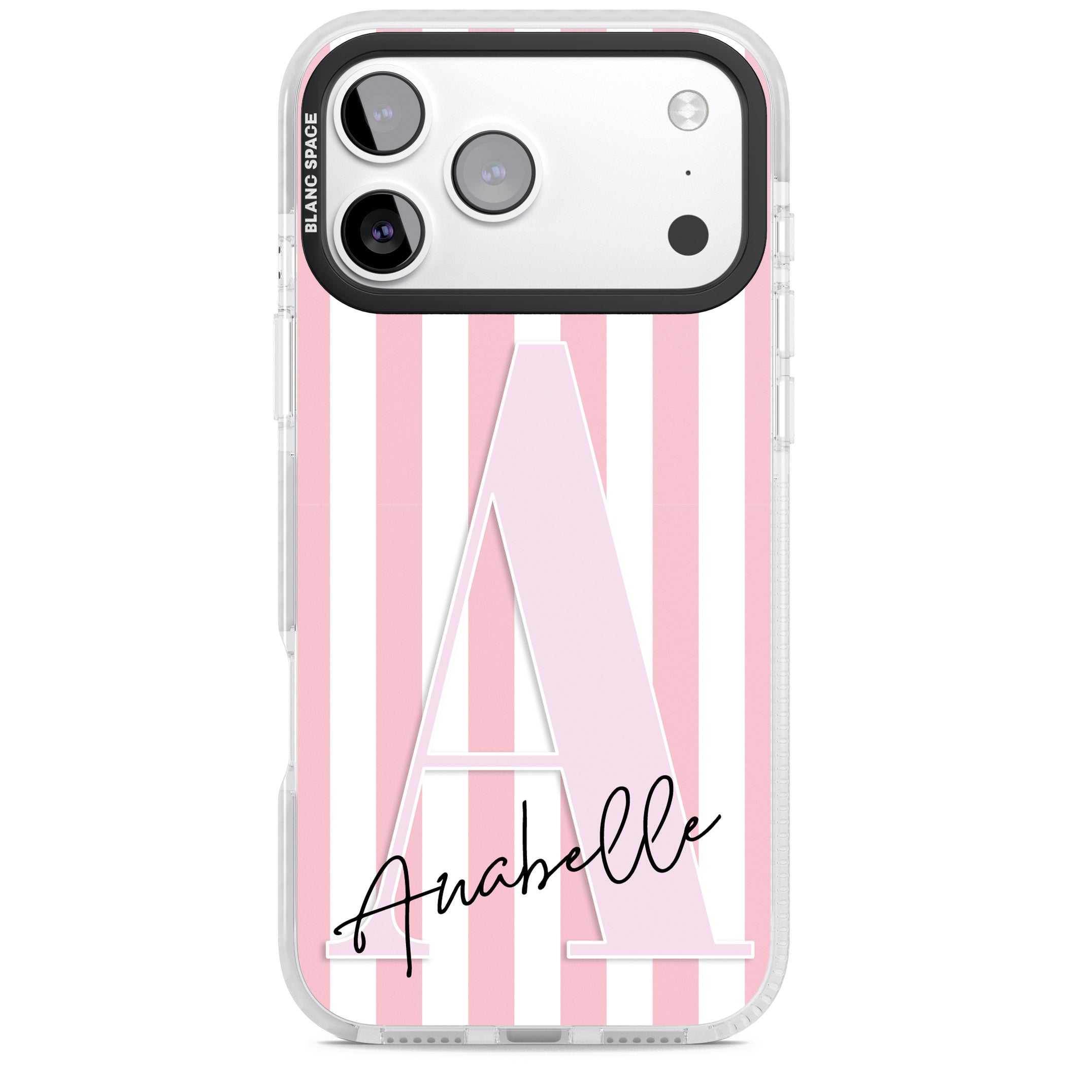 Personalised Pink Stripes & Monogram iPhone 17 Pro Impact Clear Phone Case