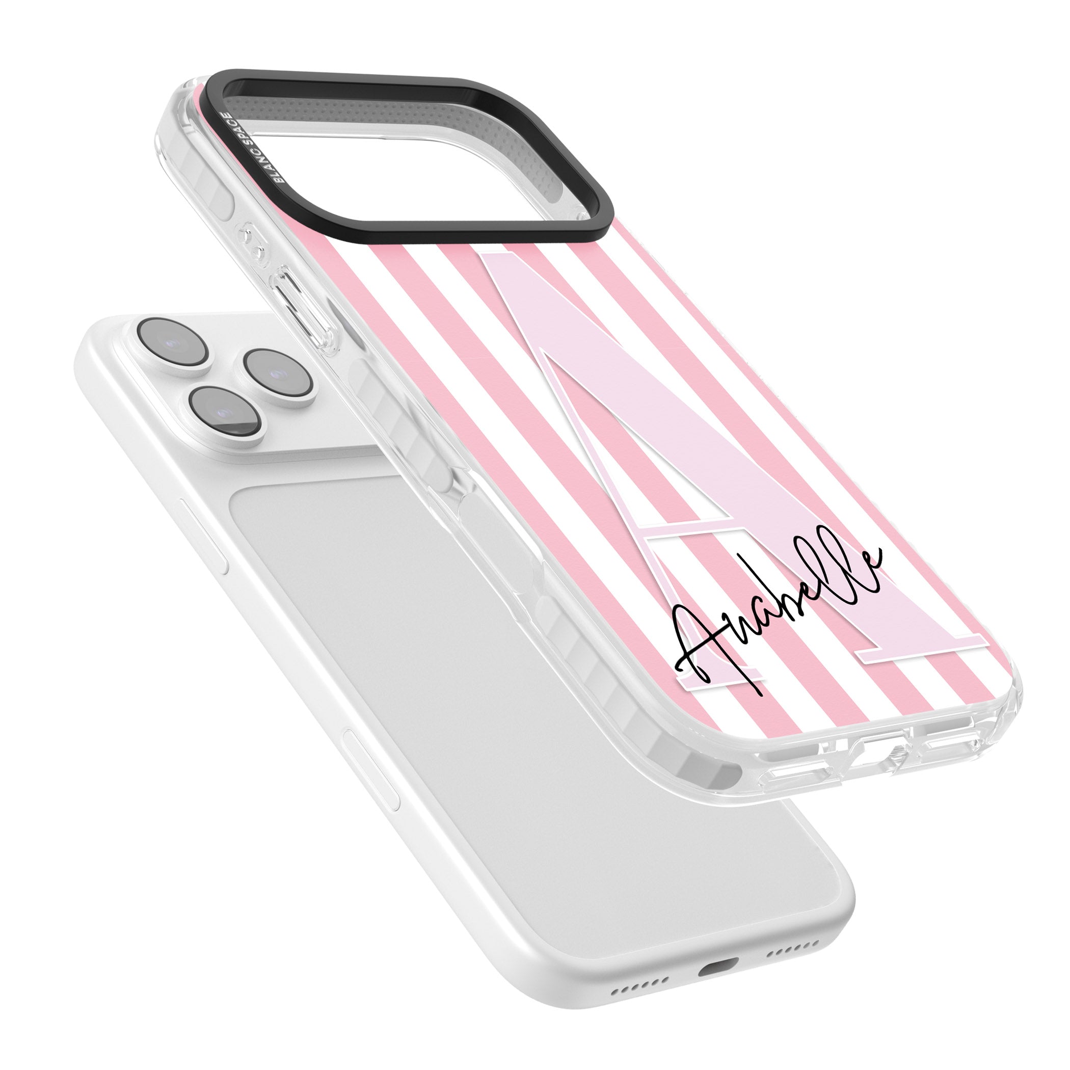Personalised Pink Stripes & Monogram iPhone 17 Pro Impact Clear Phone Case Colours