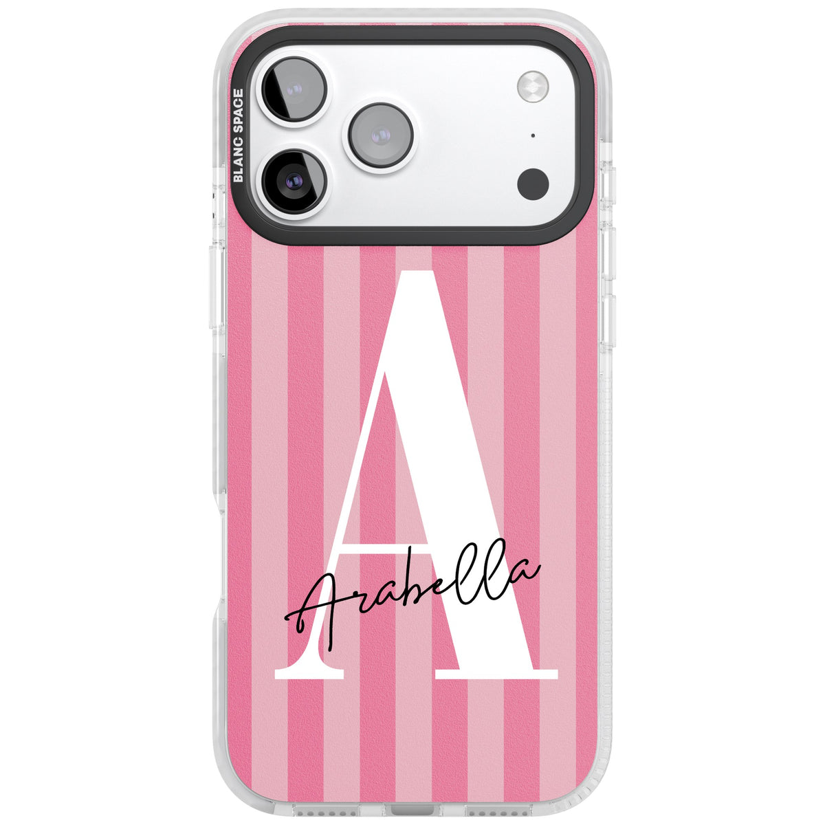Personalised Pink Stripes iPhone 17 Pro Max Impact Clear Phone Case front