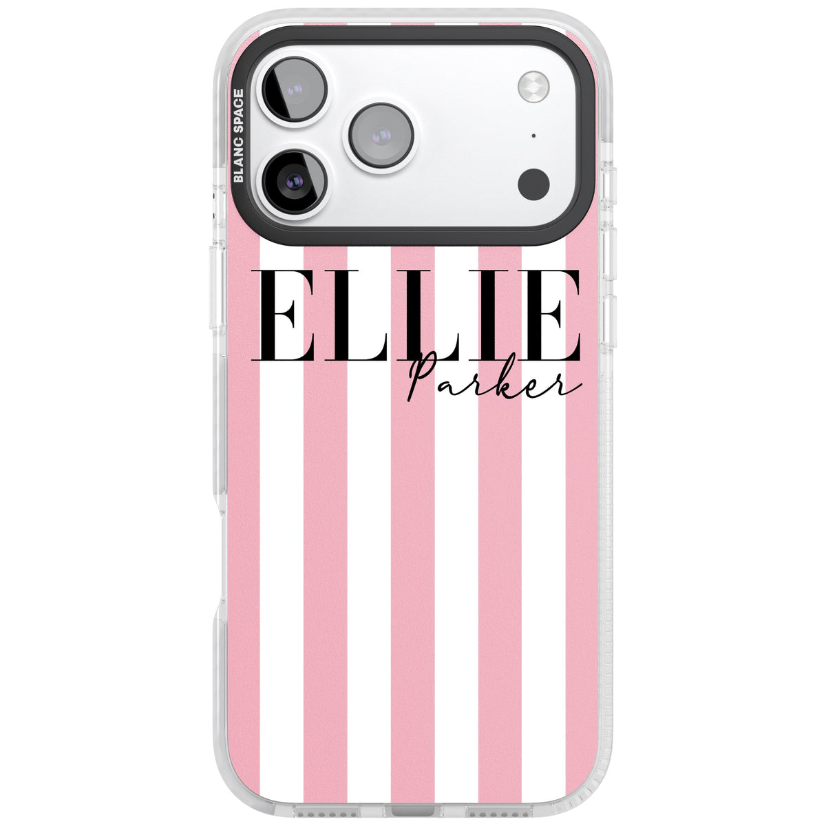 Personalised Pink Stripes iPhone 17 Pro Max Impact Clear Phone Case front