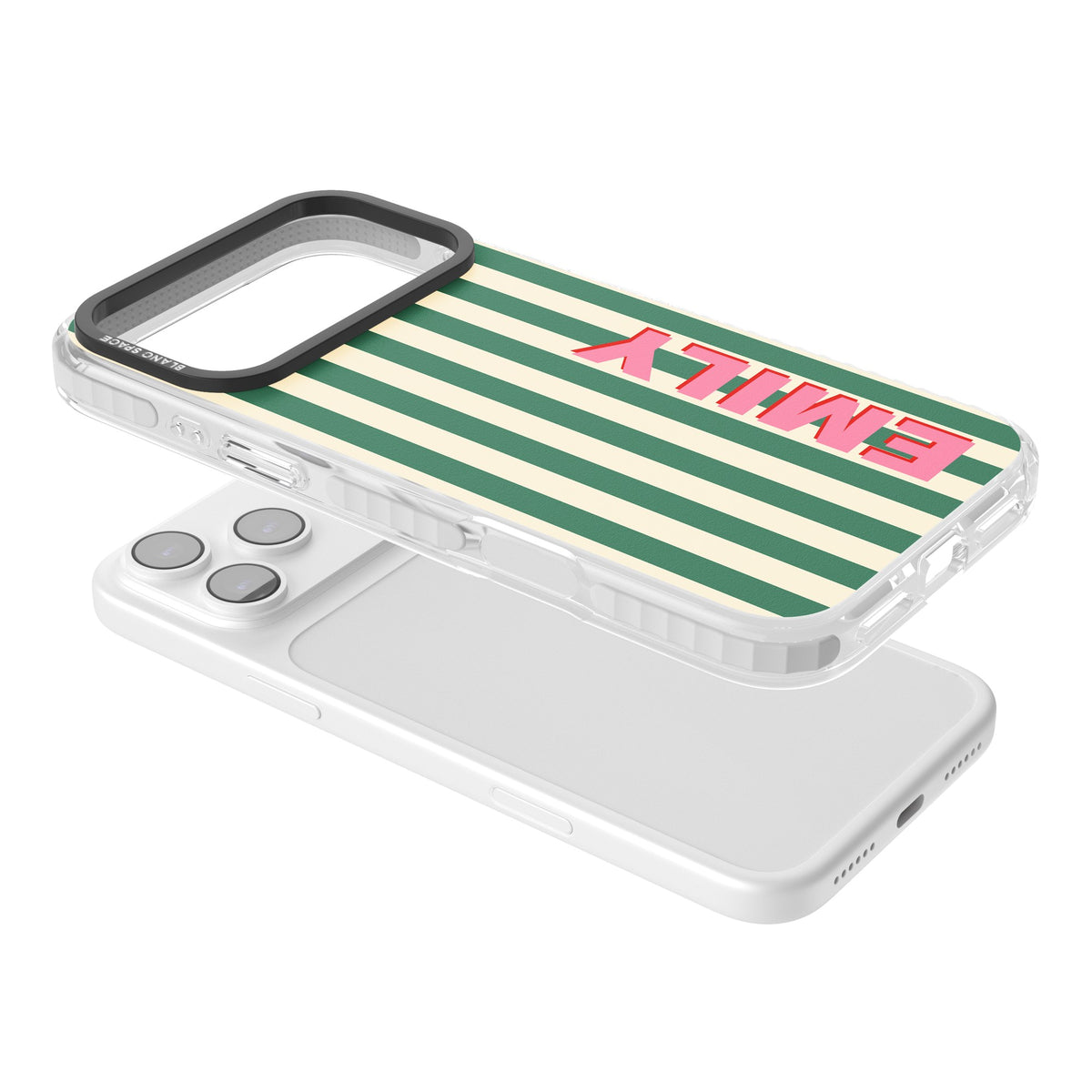 Personalised Wimbledon Stripe iPhone 17 Pro Max Impact Clear Phone Case angled