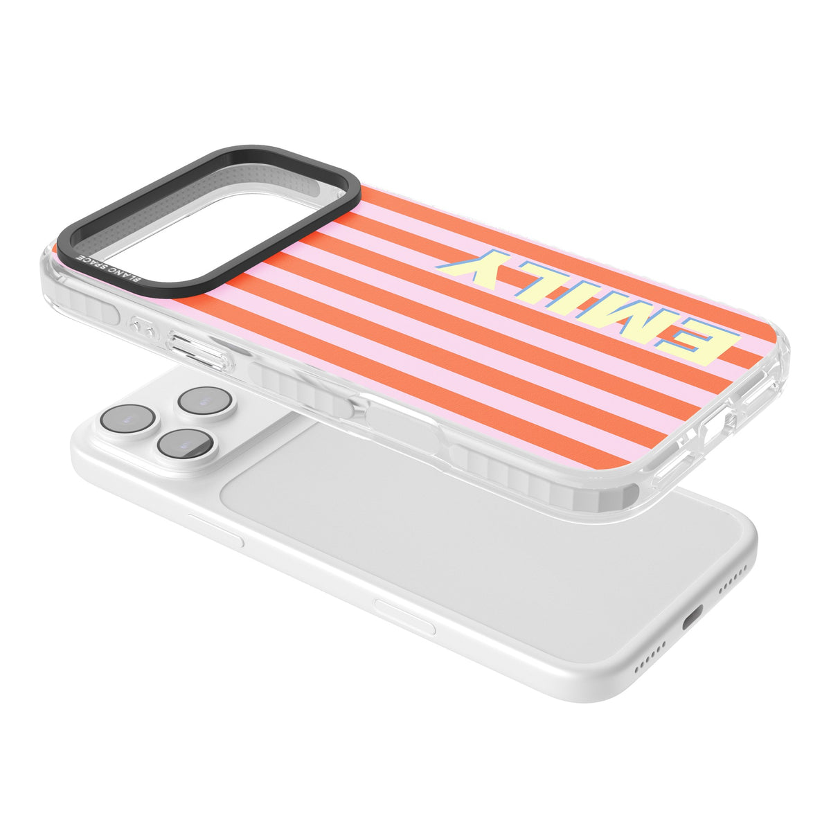 Personalised Havana Stripe iPhone 17 Pro Max Impact Clear Phone Case angled