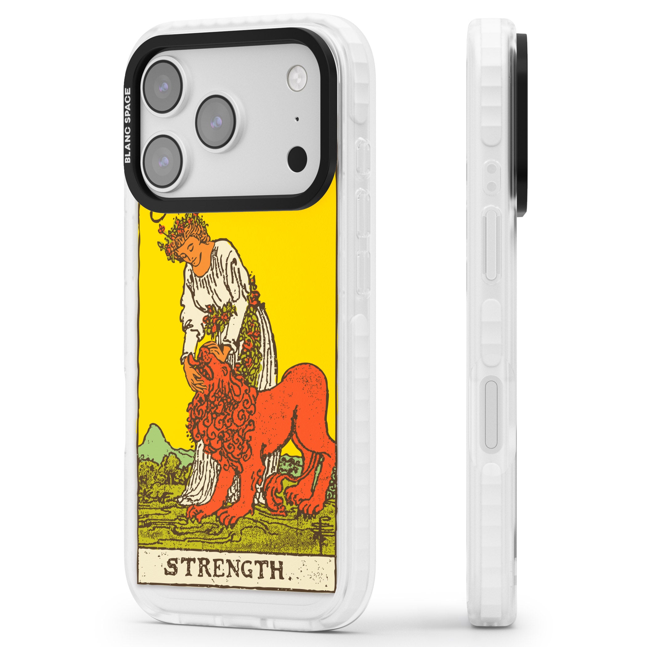 Personalised Strength Tarot Card (Color) iPhone 17 Pro Impact Clear Phone Case Side Profile