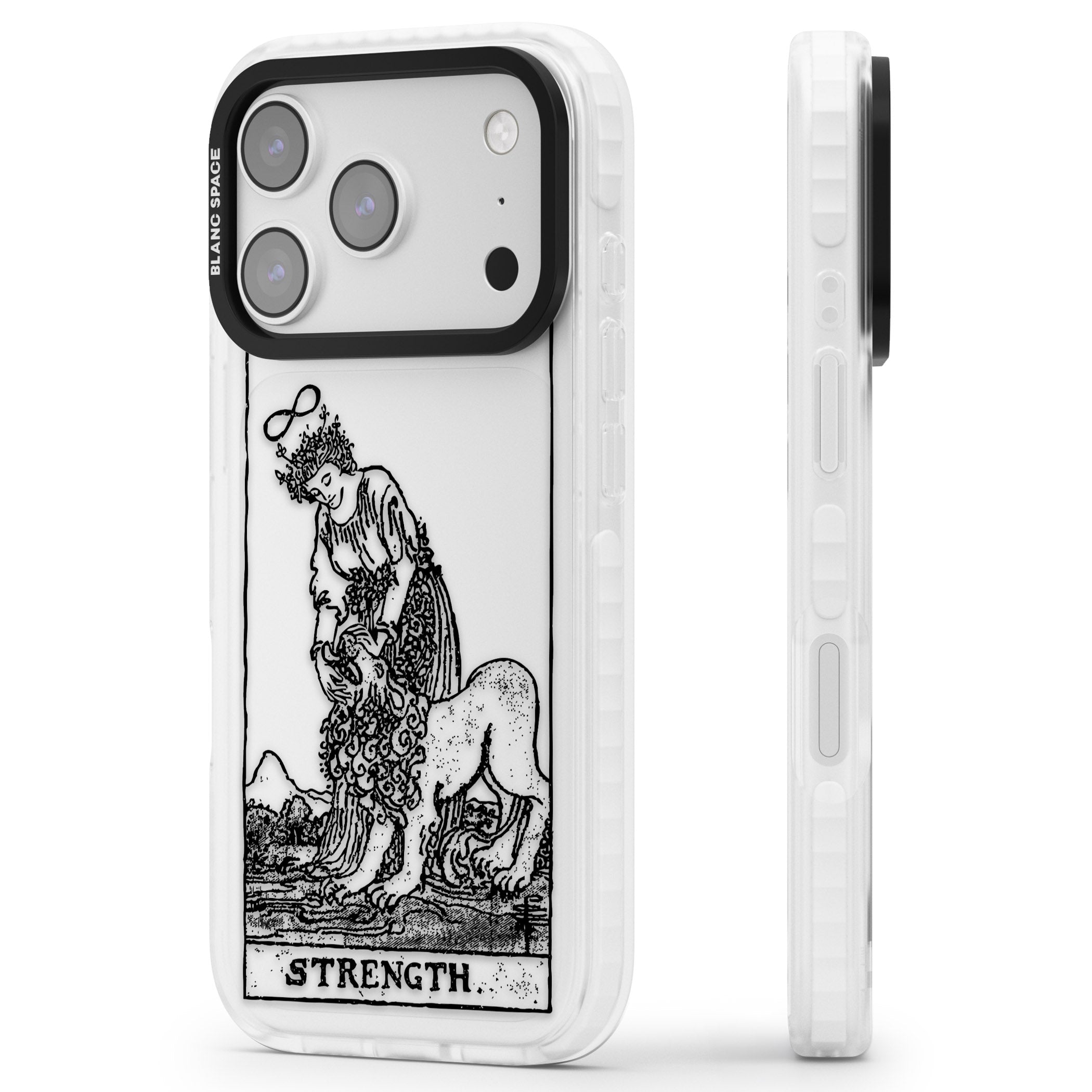 Personalised Strength Tarot Card (Clear) iPhone 17 Pro Impact Clear Phone Case Side Profile