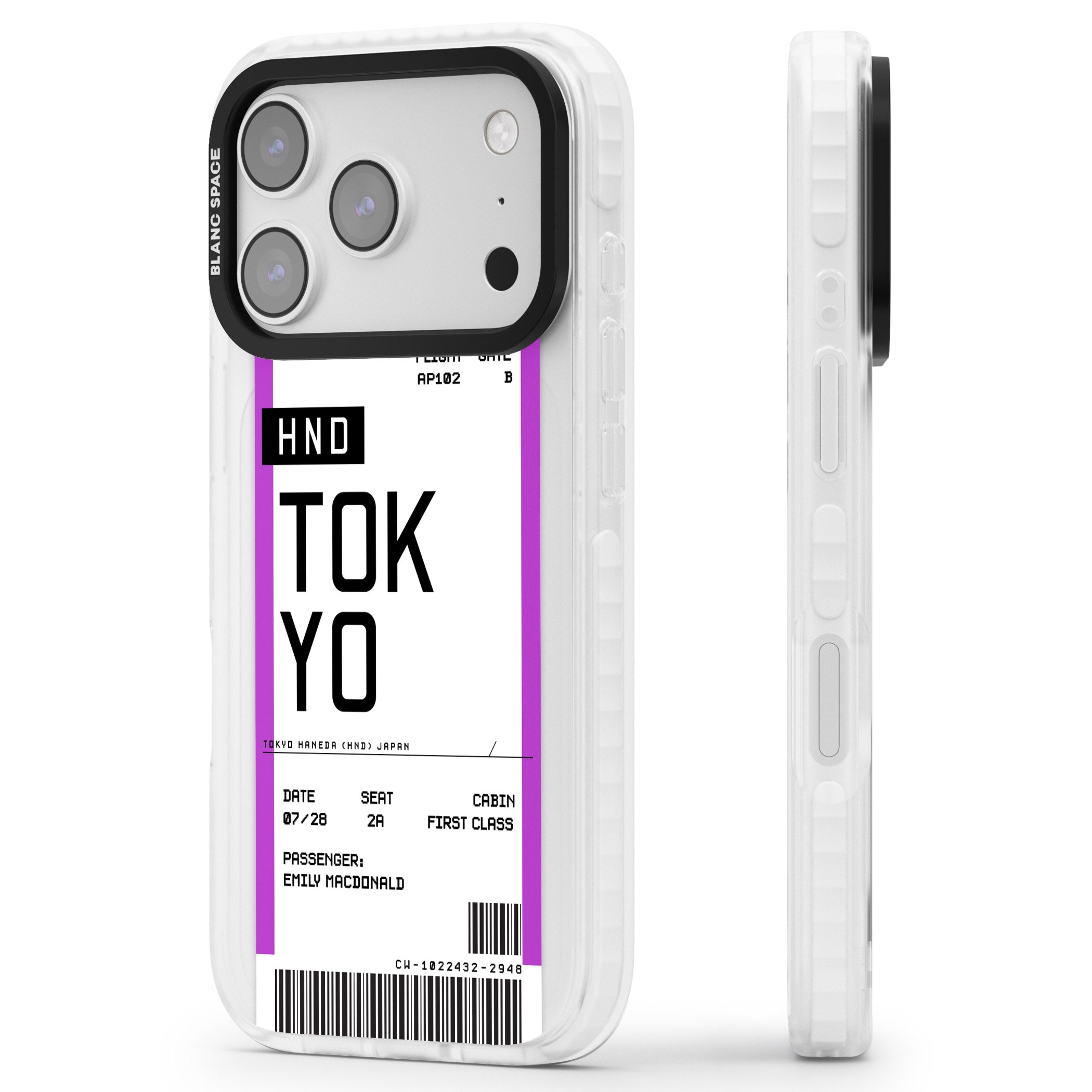 Personalised Tokyo Boarding Pass iPhone 17 Pro Impact Clear Phone Case Side Profile
