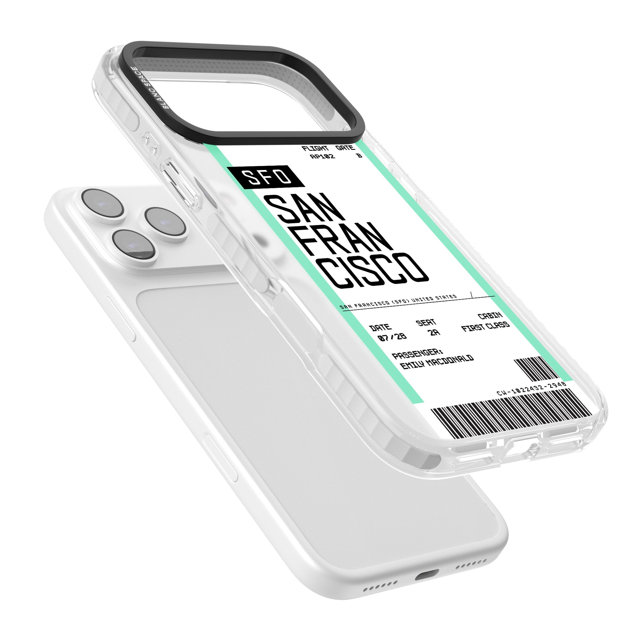Personalised San Francisco Boarding Pass iPhone 17 Pro Impact Clear Phone Case Colours