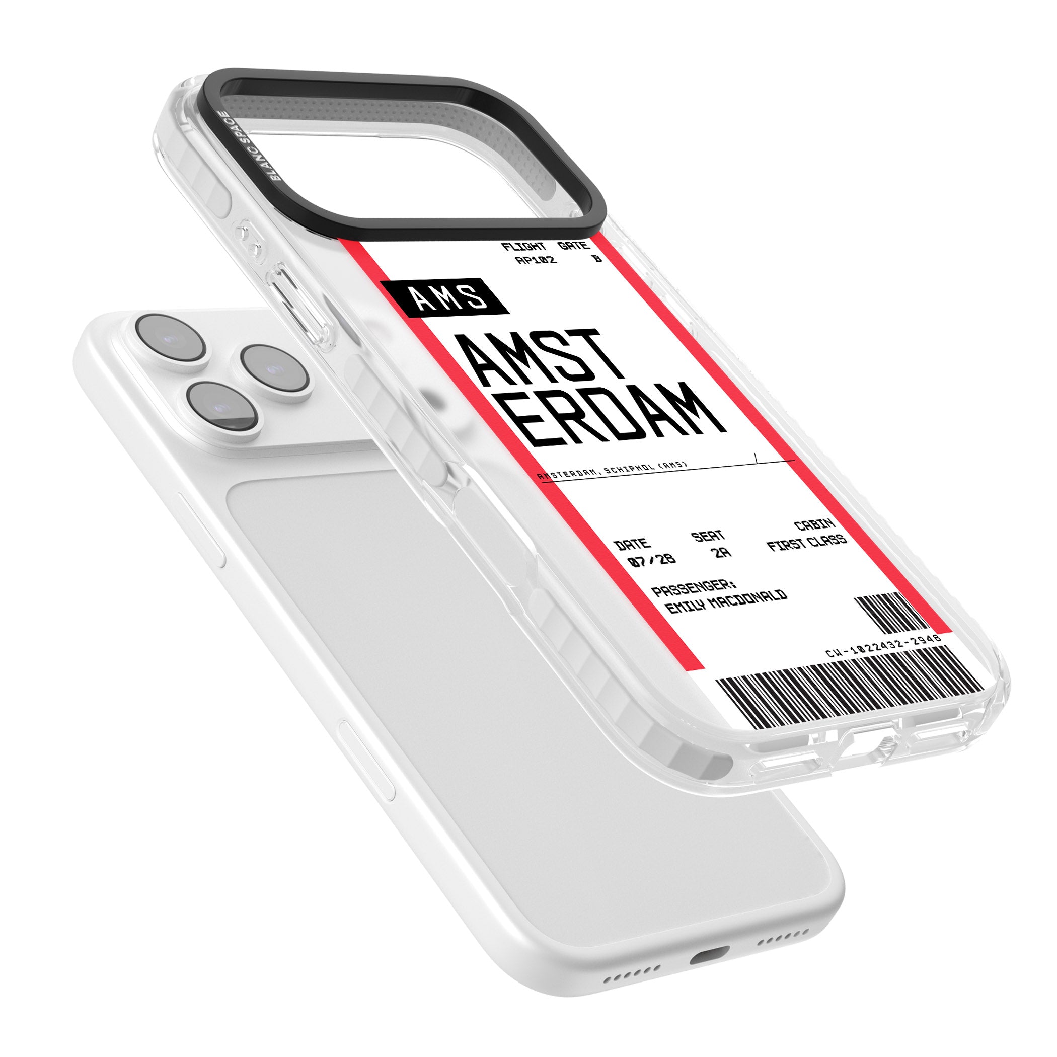 Personalised Amsterdam Boarding Pass iPhone 17 Pro Impact Clear Phone Case Colours
