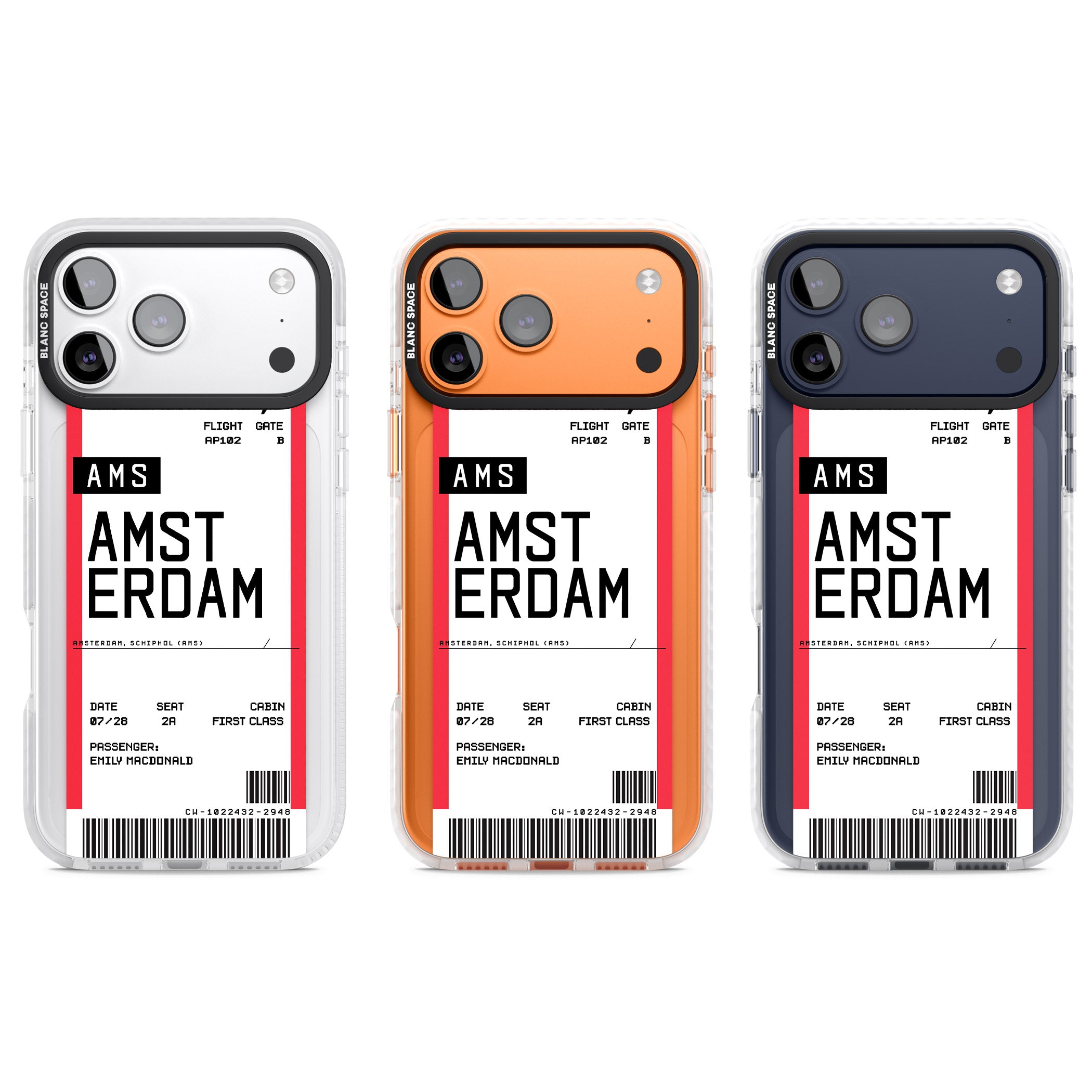 Personalised Amsterdam Boarding Pass iPhone 17 Pro Impact Clear Phone Case APT Impact Protection