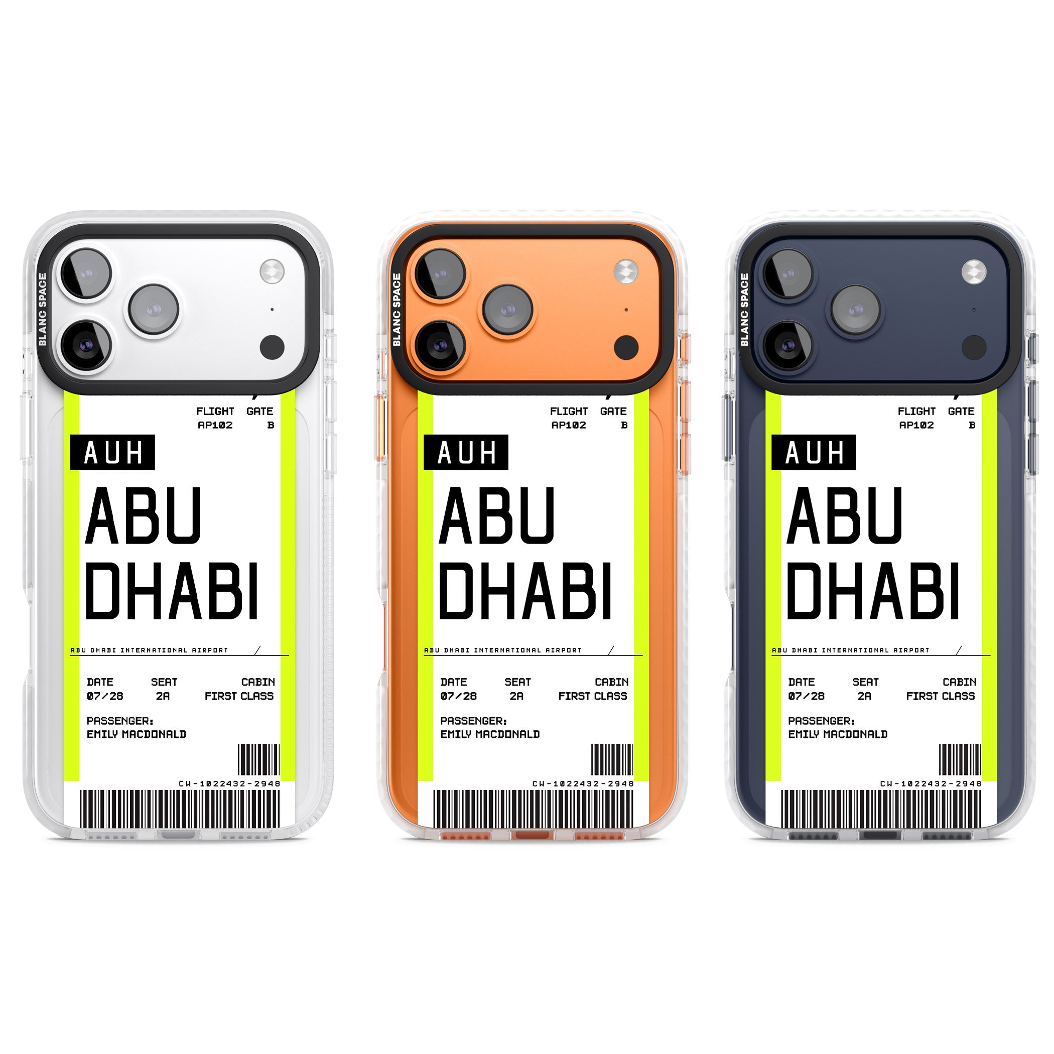 Personalised Abu Dhabi Boarding Pass iPhone 17 Pro Impact Clear Phone Case APT Impact Protection
