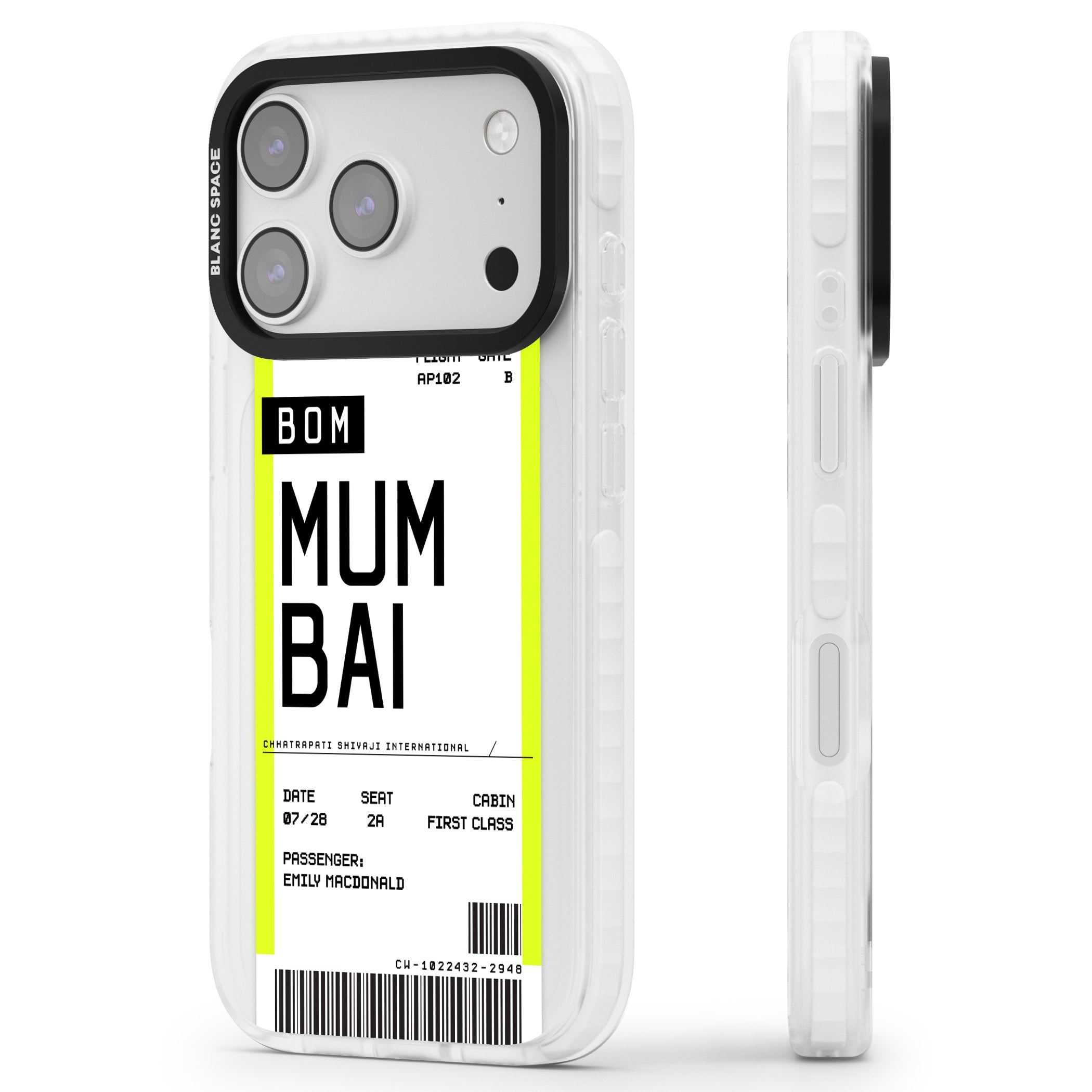 Personalised Mumbai Boarding Pass iPhone 17 Pro Impact Clear Phone Case Side Profile