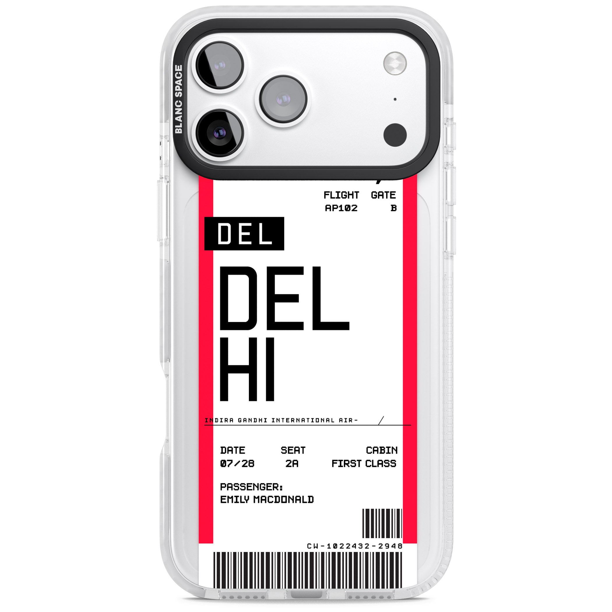 Personalised Delhi Boarding Pass iPhone 17 Pro Impact Clear Phone Case