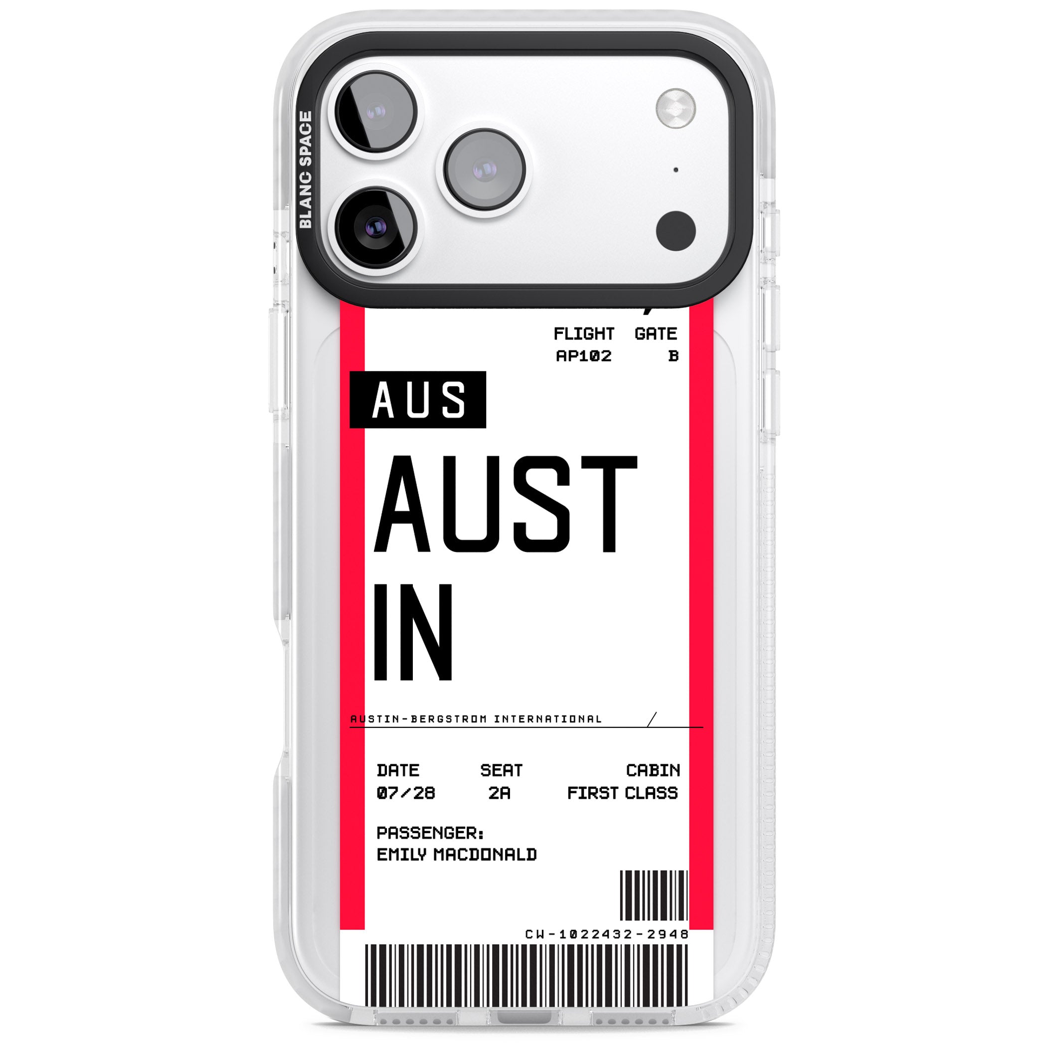 Personalised Austin Boarding Pass iPhone 17 Pro Impact Clear Phone Case