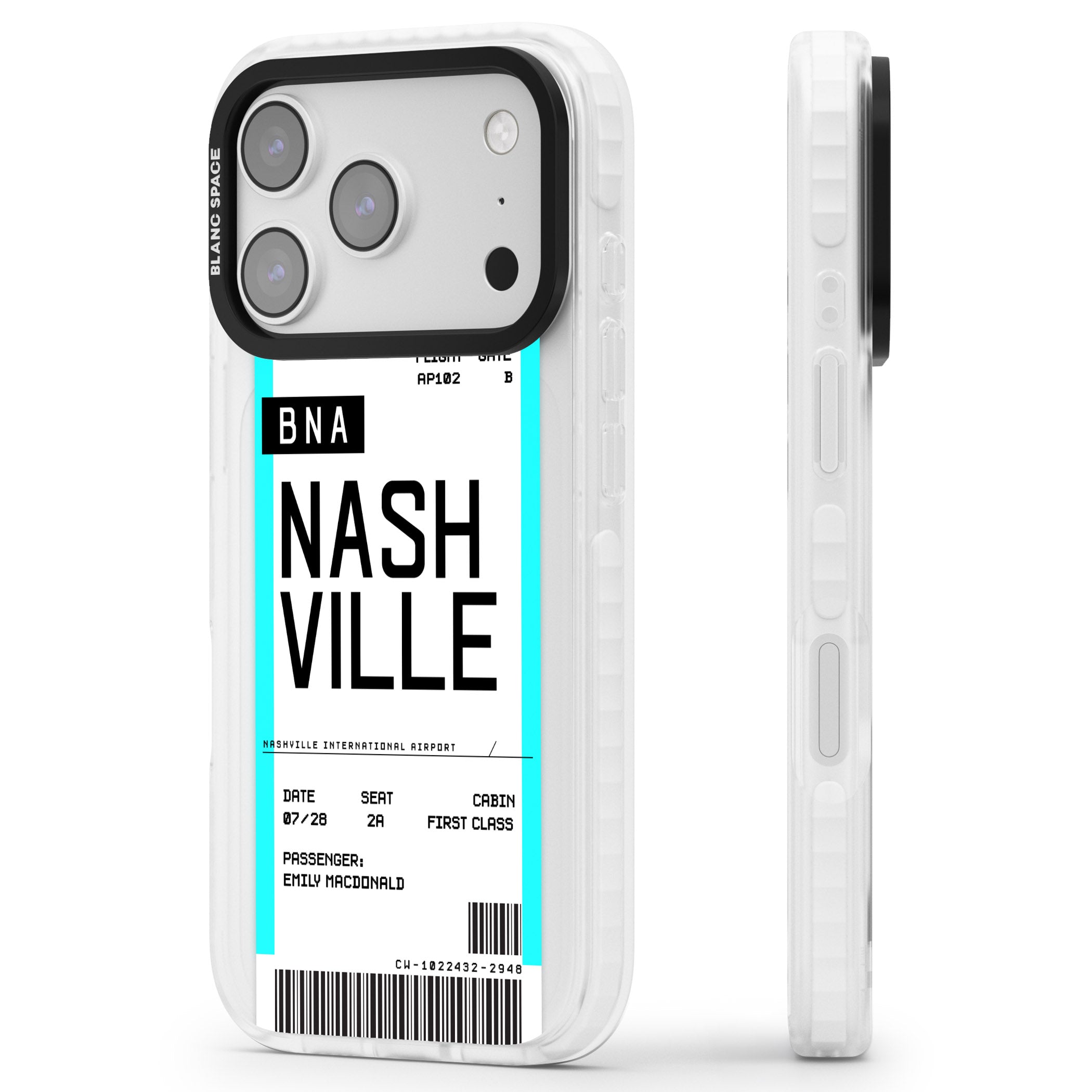 Personalised Nashville Boarding Pass iPhone 17 Pro Impact Clear Phone Case Side Profile