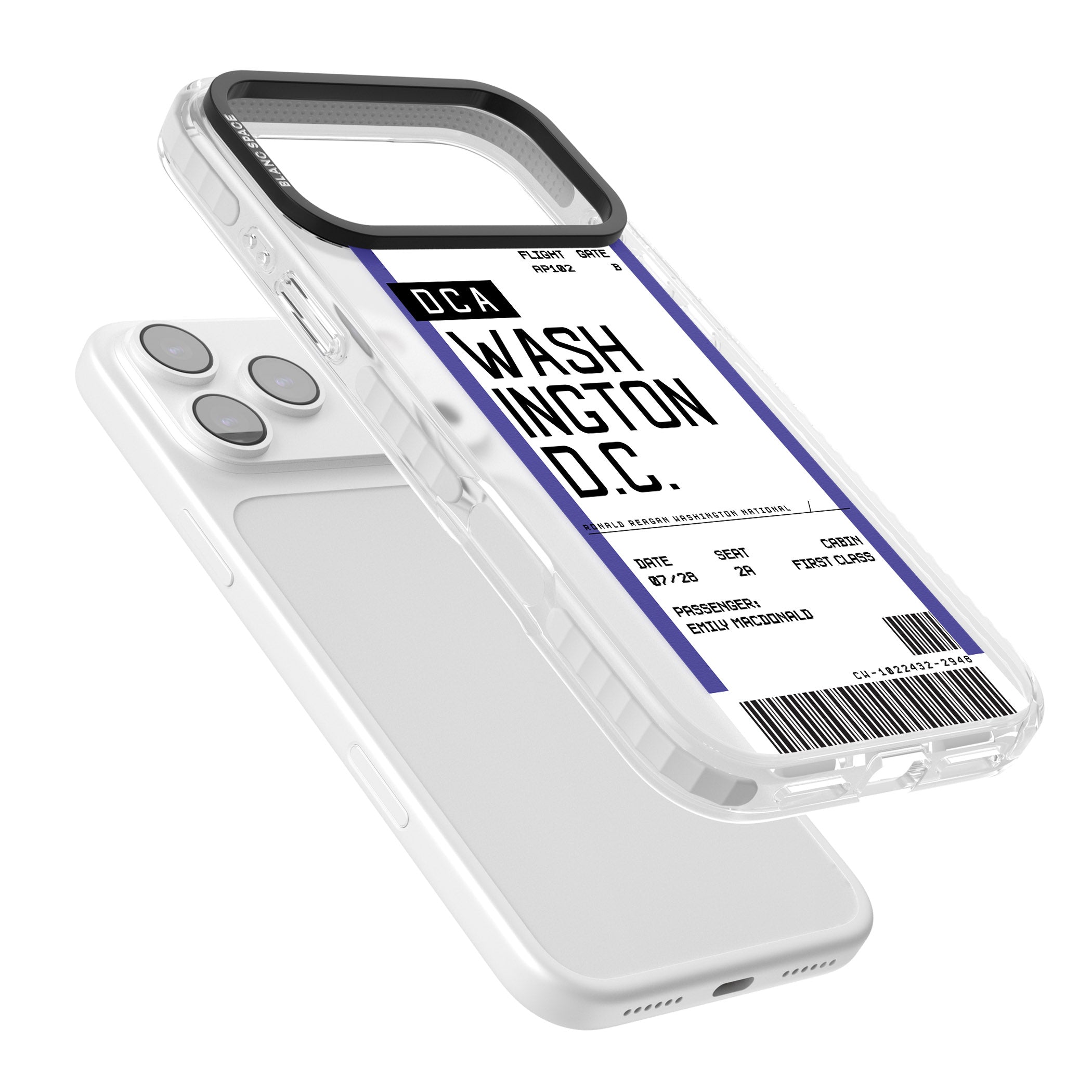 Personalised Washington D.C. Boarding Pass iPhone 17 Pro Impact Clear Phone Case Colours