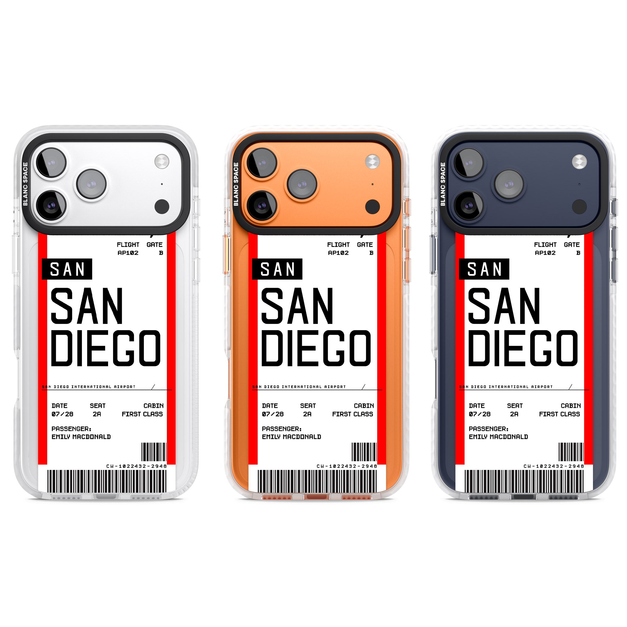 Personalised San Diego Boarding Pass iPhone 17 Pro Impact Clear Phone Case APT Impact Protection