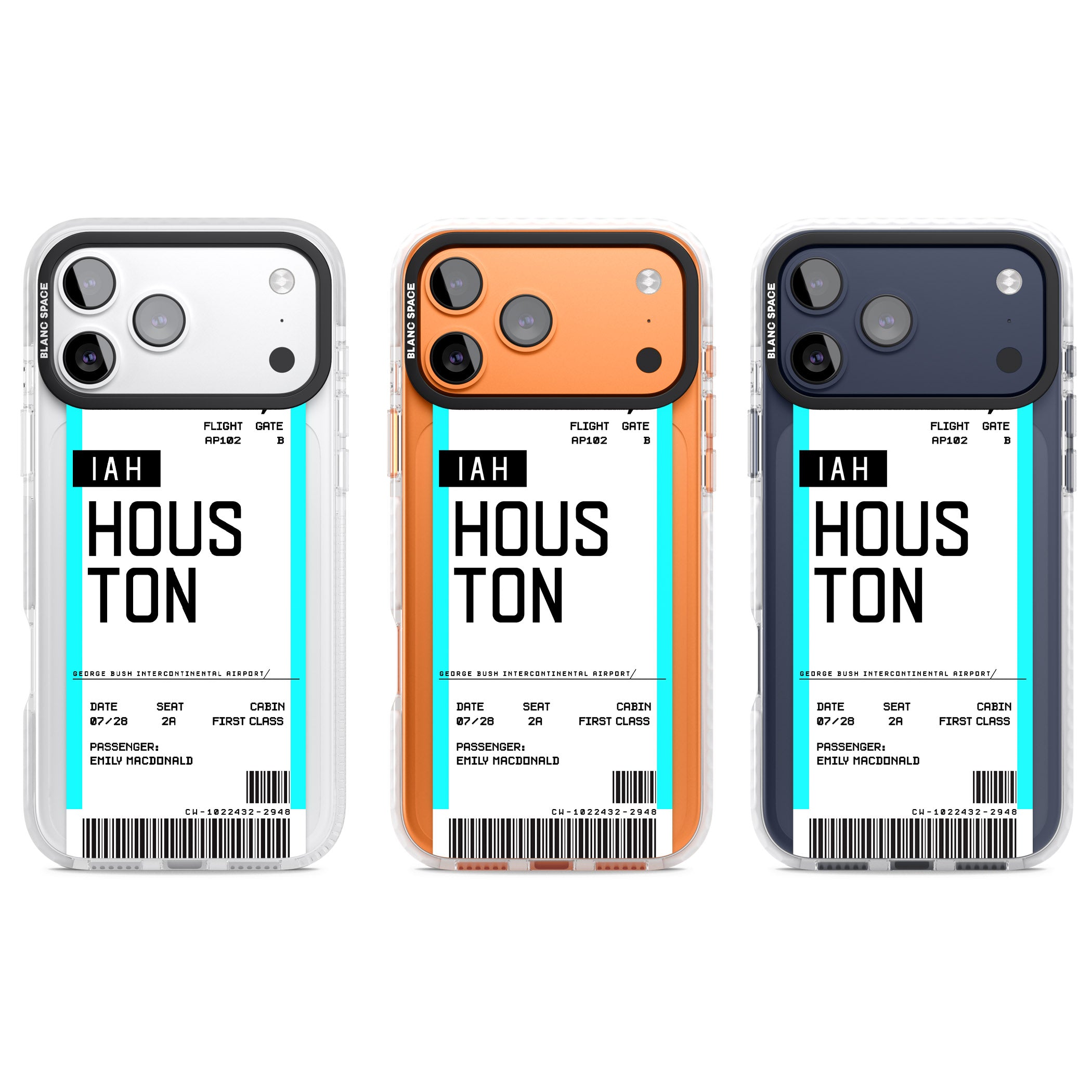 Personalised Houston Boarding Pass iPhone 17 Pro Impact Clear Phone Case APT Impact Protection