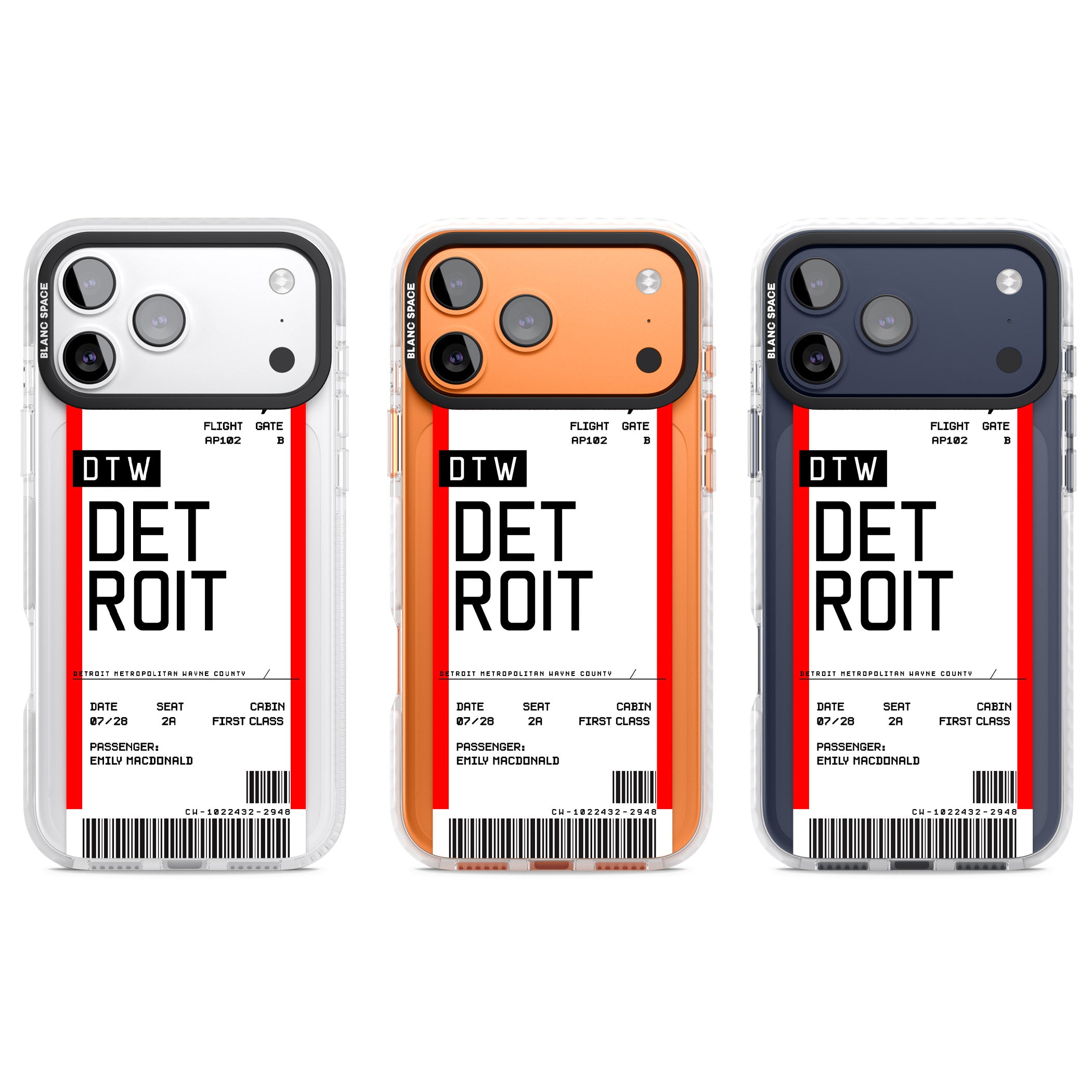 Personalised Detroit Boarding Pass iPhone 17 Pro Impact Clear Phone Case APT Impact Protection