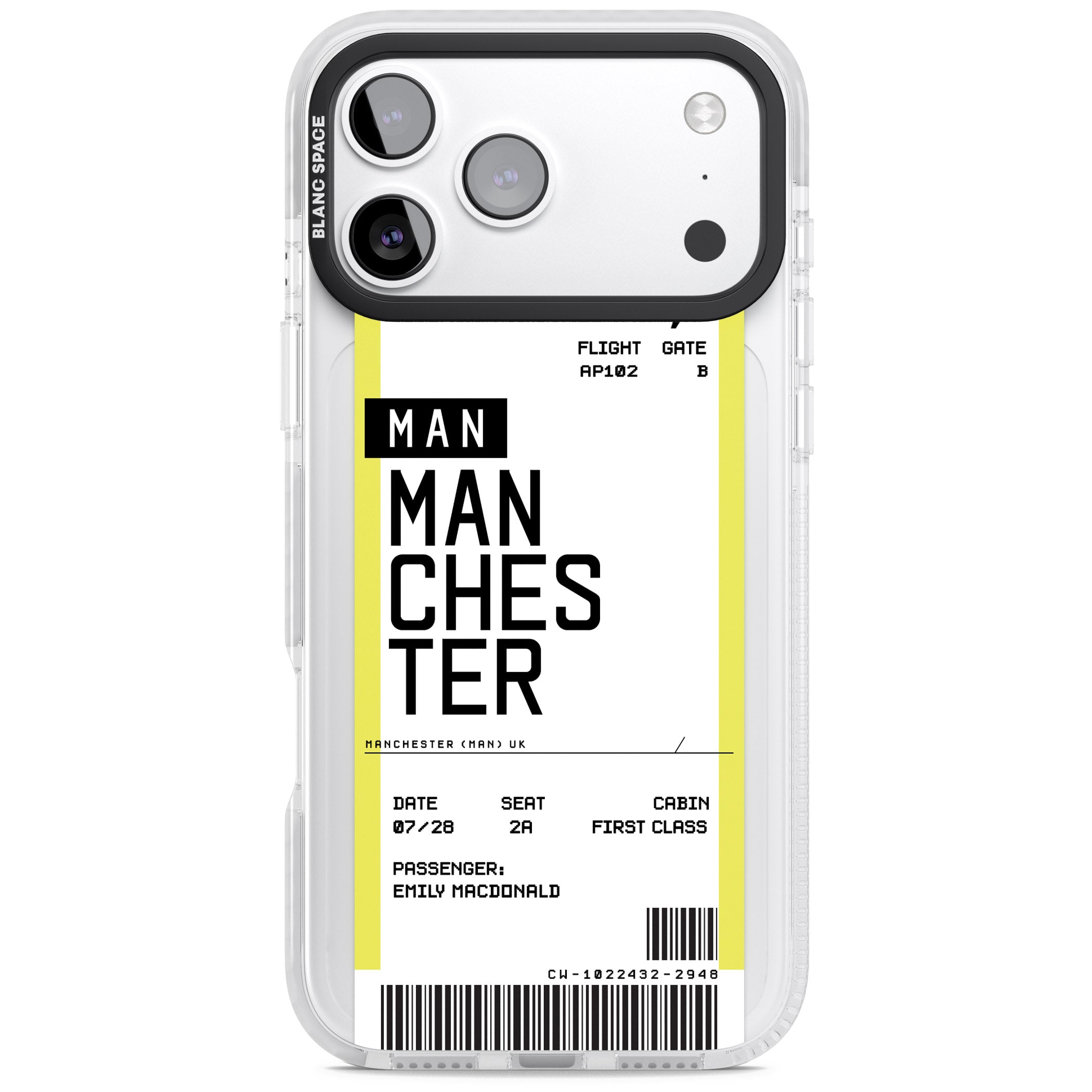 Personalised Manchester Boarding Pass iPhone 17 Pro Impact Clear Phone Case