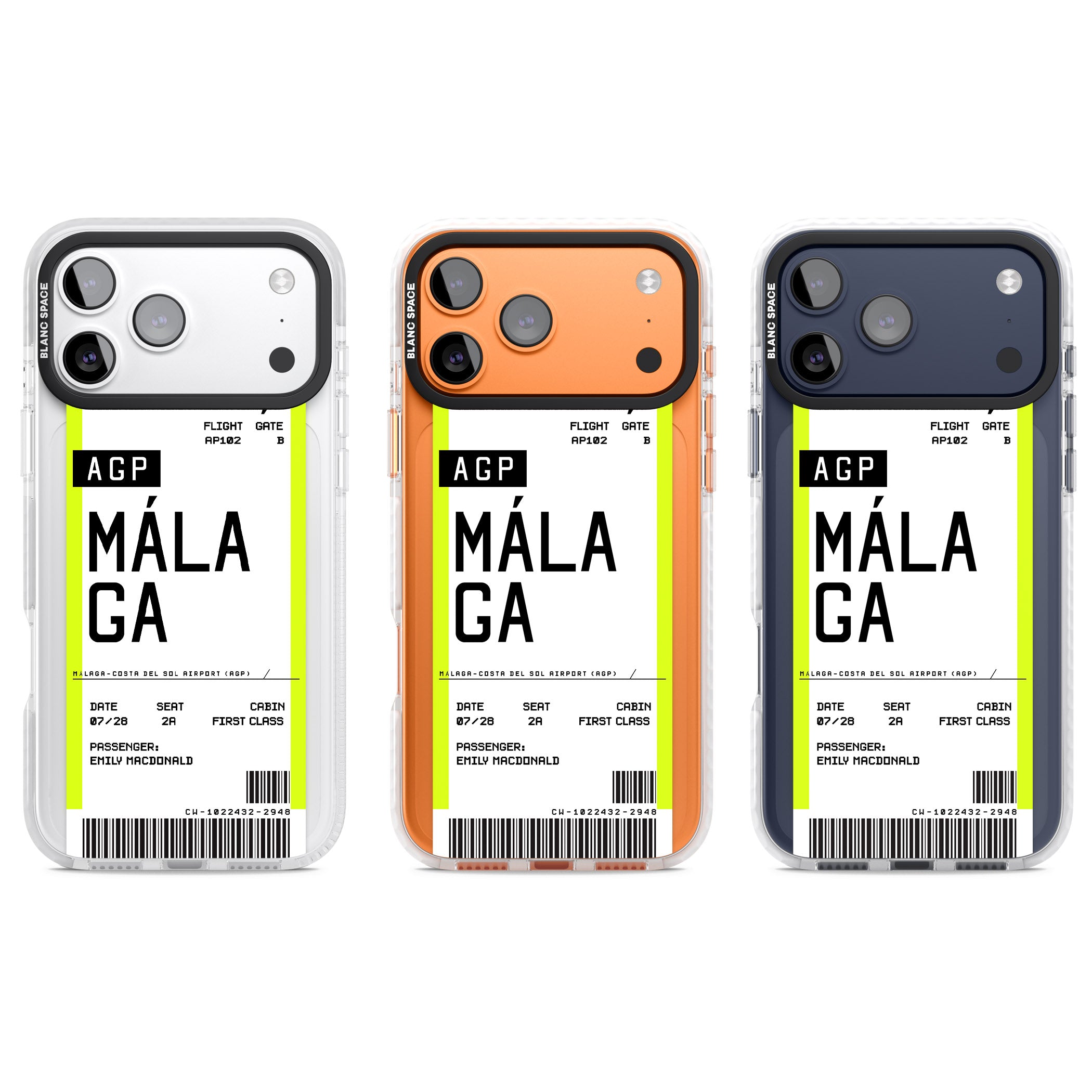 Personalised Málaga Boarding Pass iPhone 17 Pro Impact Clear Phone Case APT Impact Protection