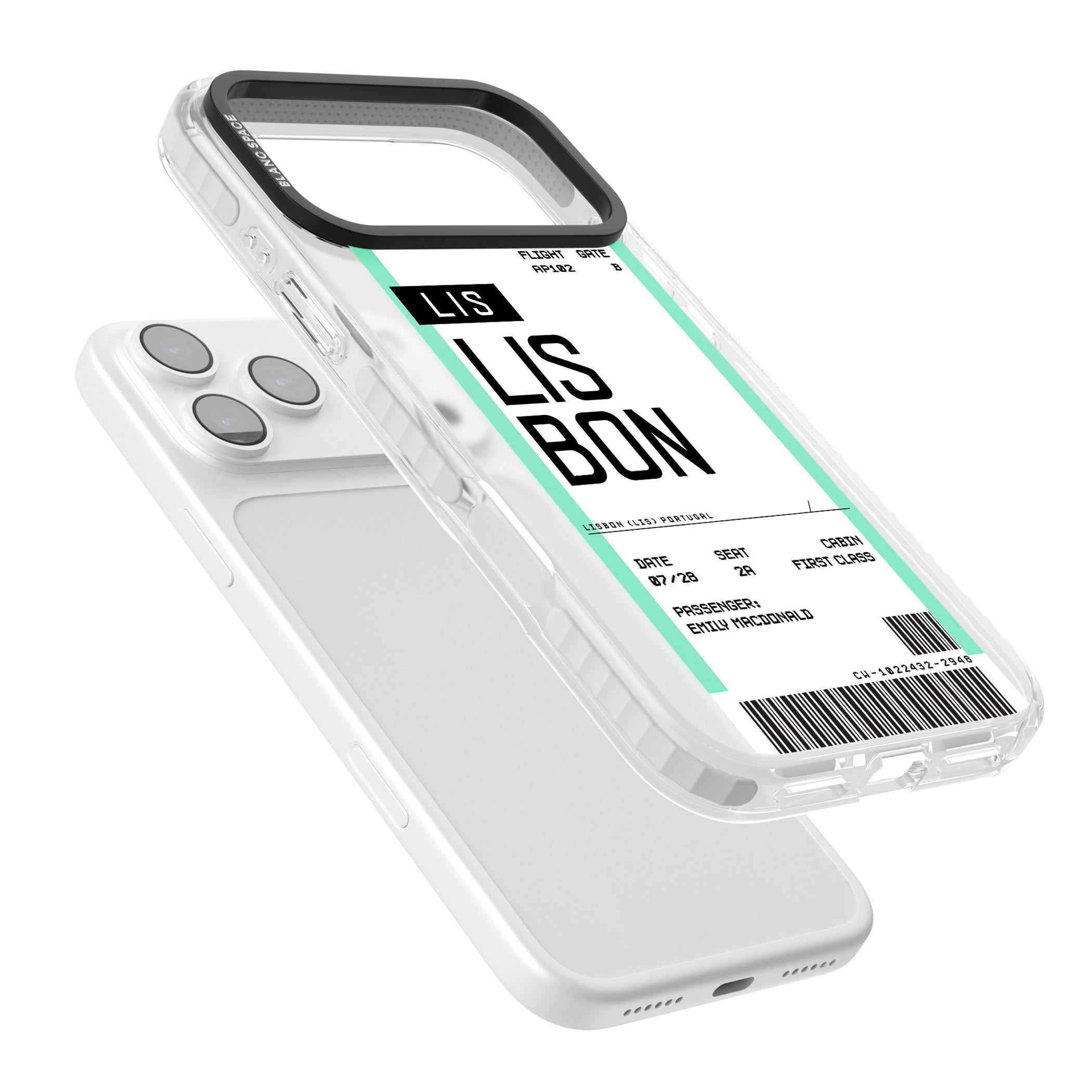 Personalised Lisbon Boarding Pass iPhone 17 Pro Impact Clear Phone Case Colours