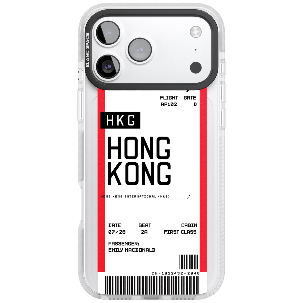Personalised Hong Kong Boarding Pass iPhone 17 Pro Max Impact Clear Phone Case front