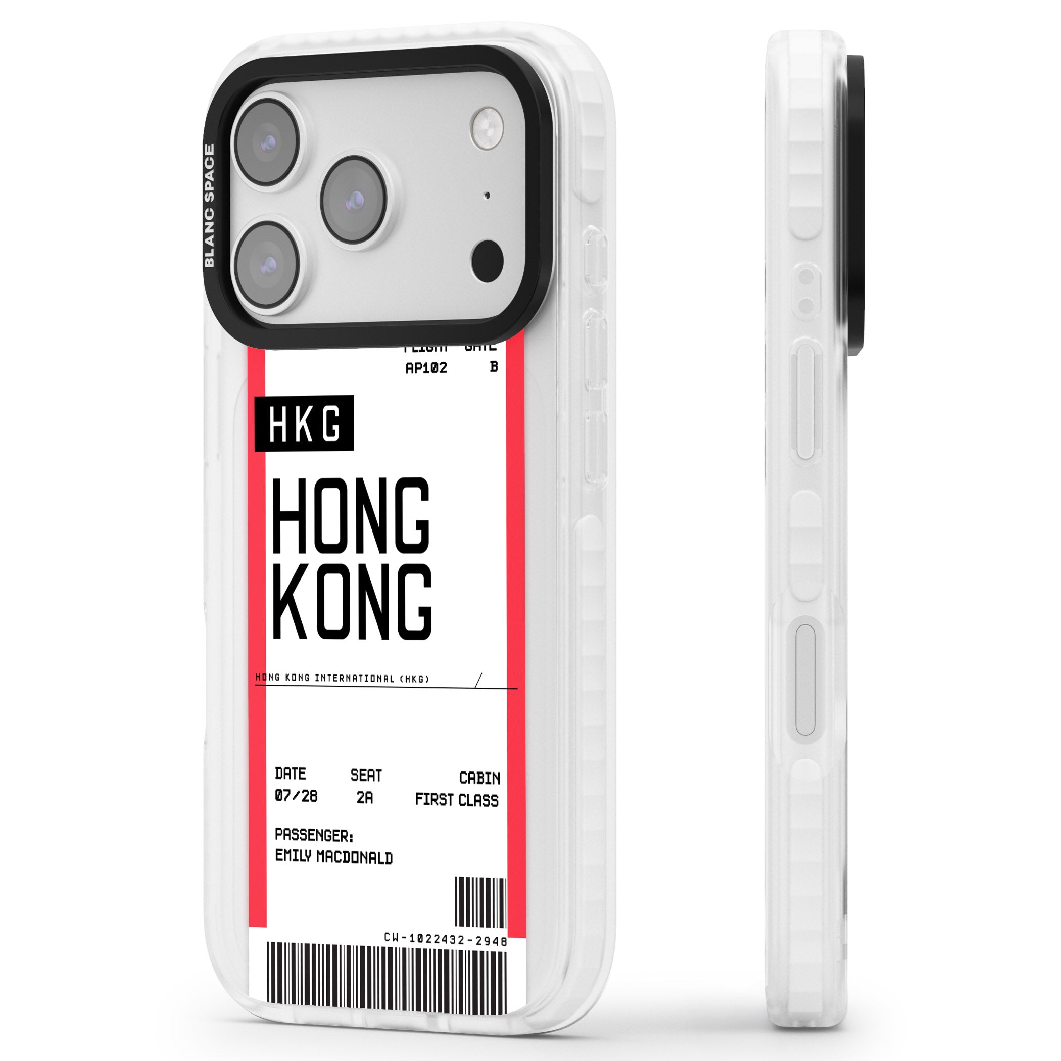 Personalised Hong Kong Boarding Pass iPhone 17 Pro Impact Clear Phone Case Side Profile
