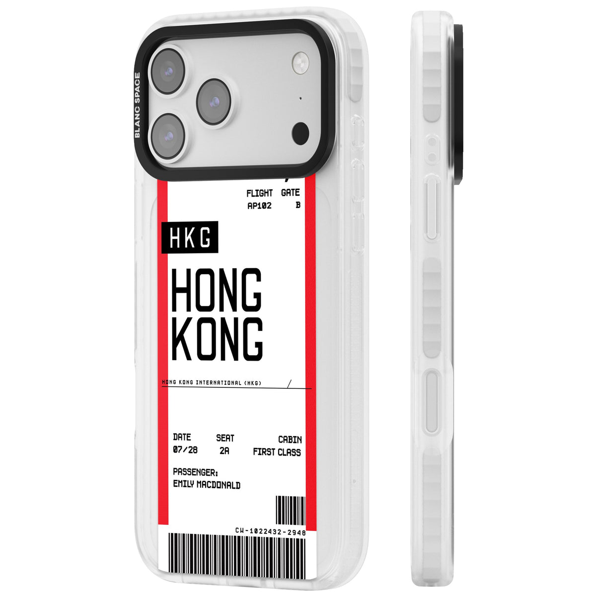 Personalised Hong Kong Boarding Pass iPhone 17 Pro Max Impact Clear Phone Case side