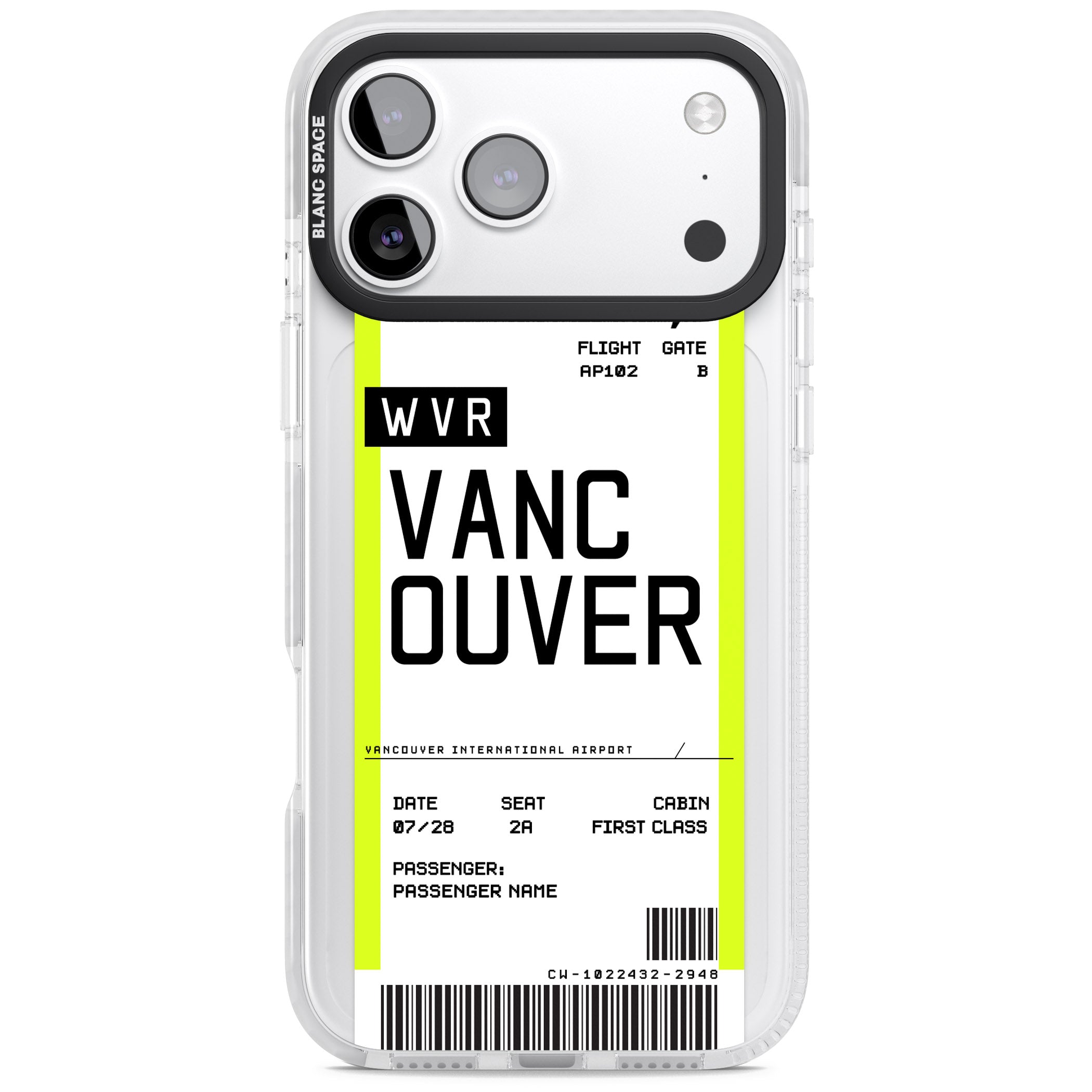 Personalised Vancouver Boarding Pass iPhone 17 Pro Impact Clear Phone Case