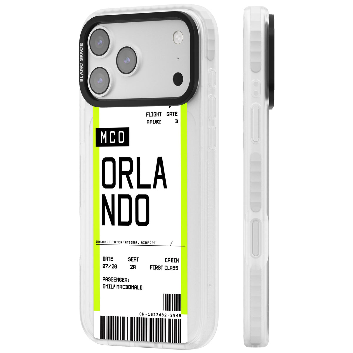 Personalised Orlando Boarding Pass iPhone 17 Pro Max Impact Clear Phone Case side