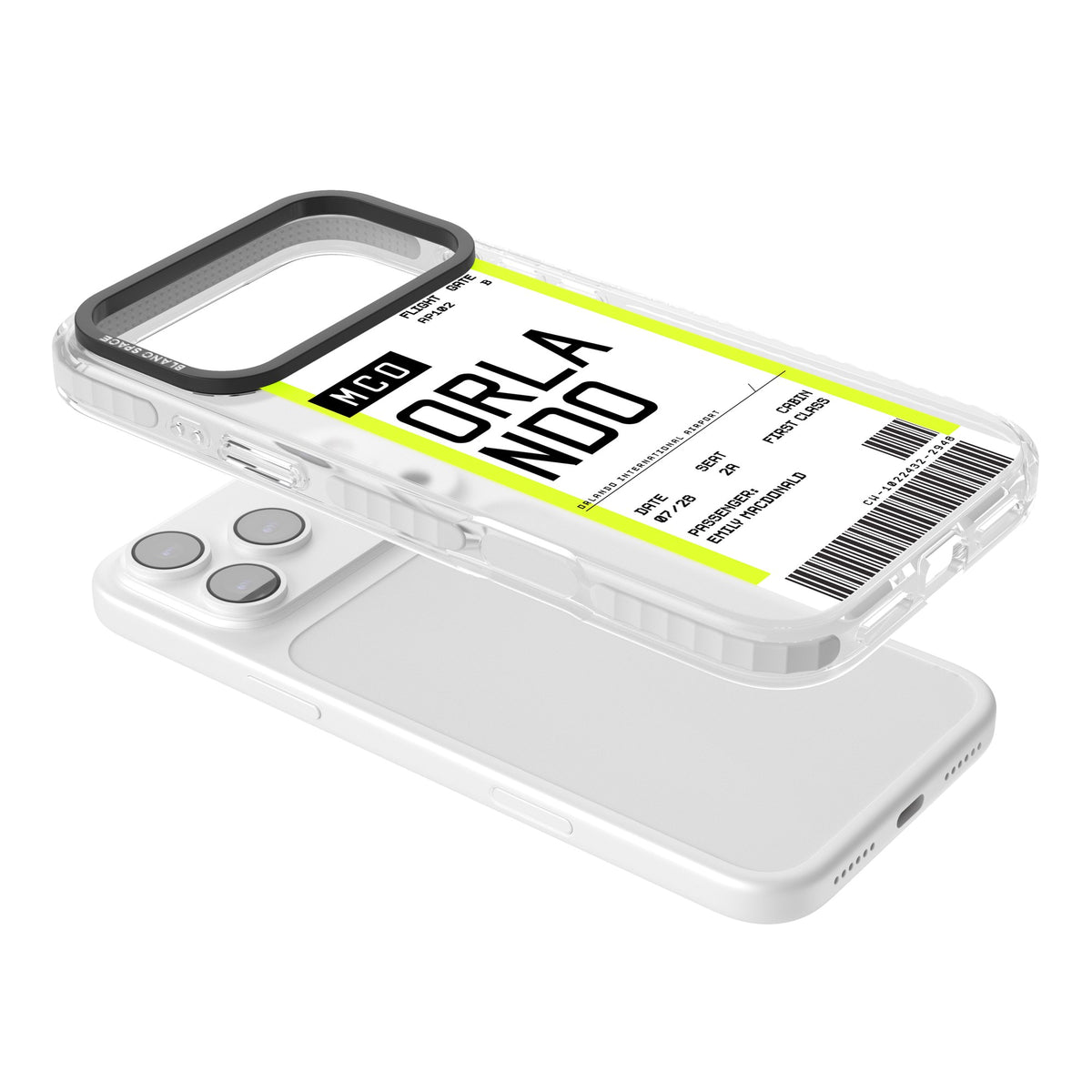 Personalised Orlando Boarding Pass iPhone 17 Pro Max Impact Clear Phone Case angled