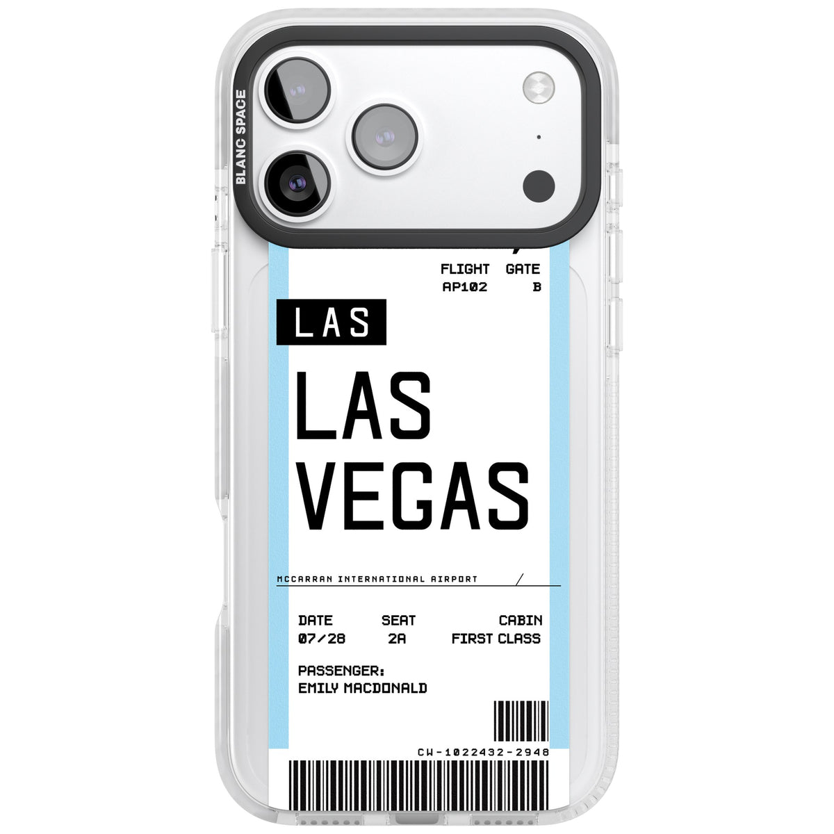 Personalised Las Vegas Boarding Pass iPhone 17 Pro Max Impact Clear Phone Case front