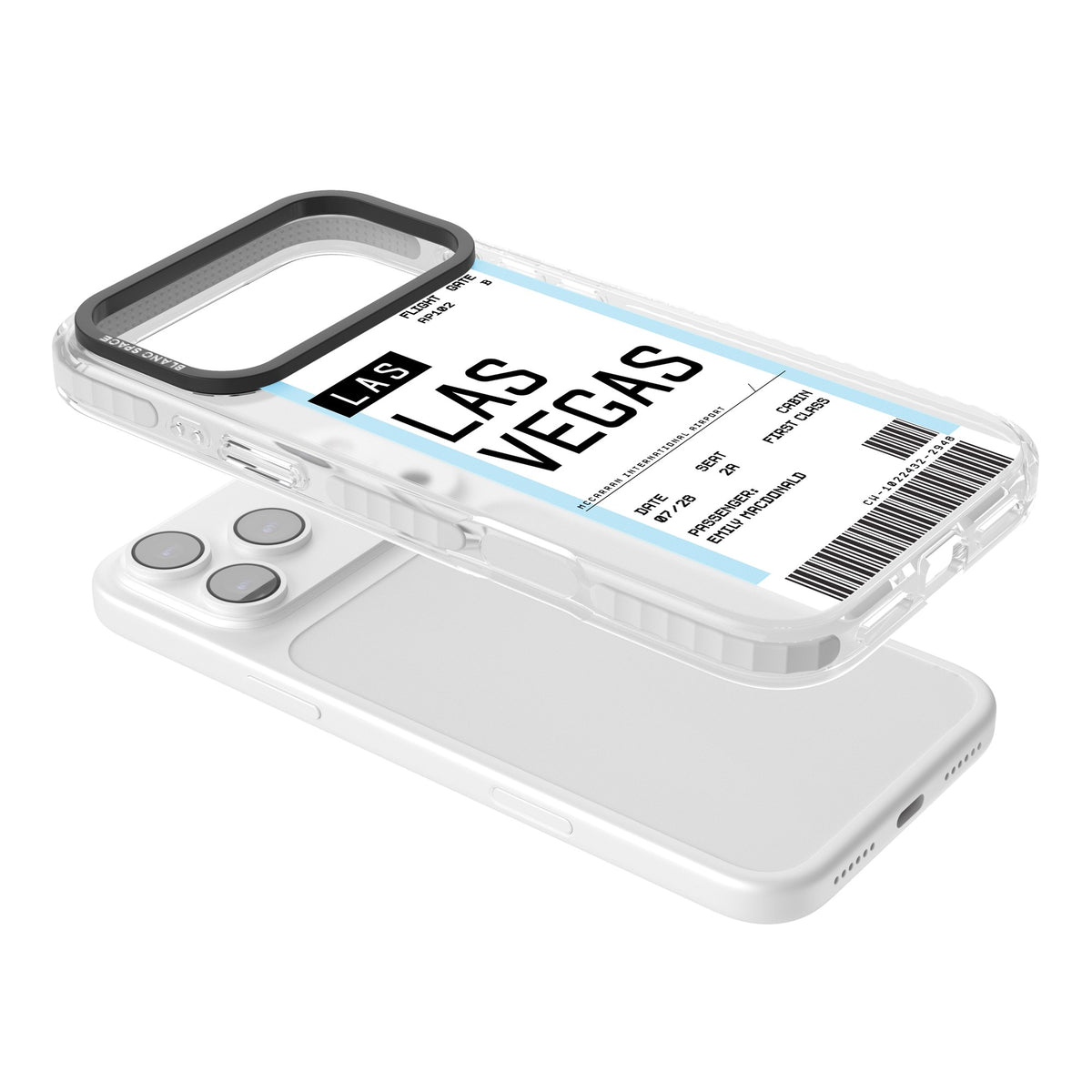 Personalised Las Vegas Boarding Pass iPhone 17 Pro Max Impact Clear Phone Case angled