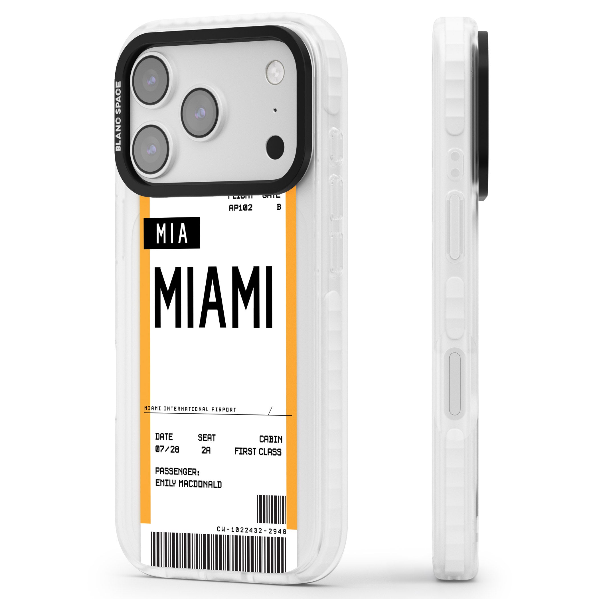 Personalised Miami Boarding Pass iPhone 17 Pro Impact Clear Phone Case Side Profile