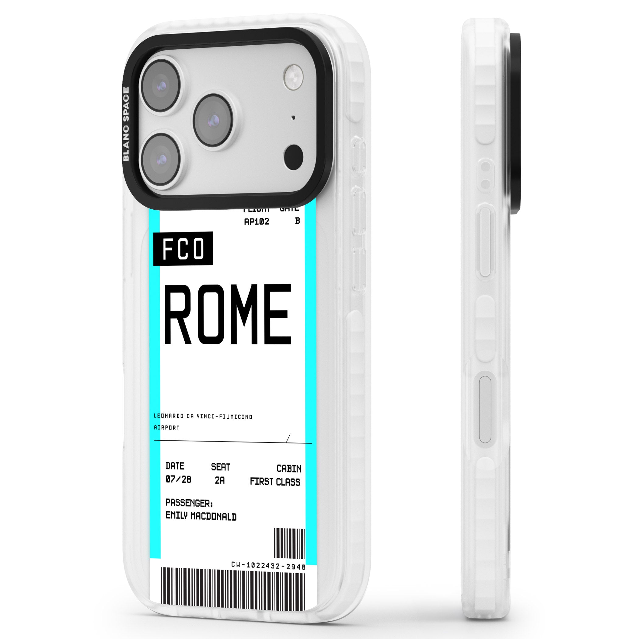 Personalised Rome Boarding Pass iPhone 17 Pro Impact Clear Phone Case Side Profile