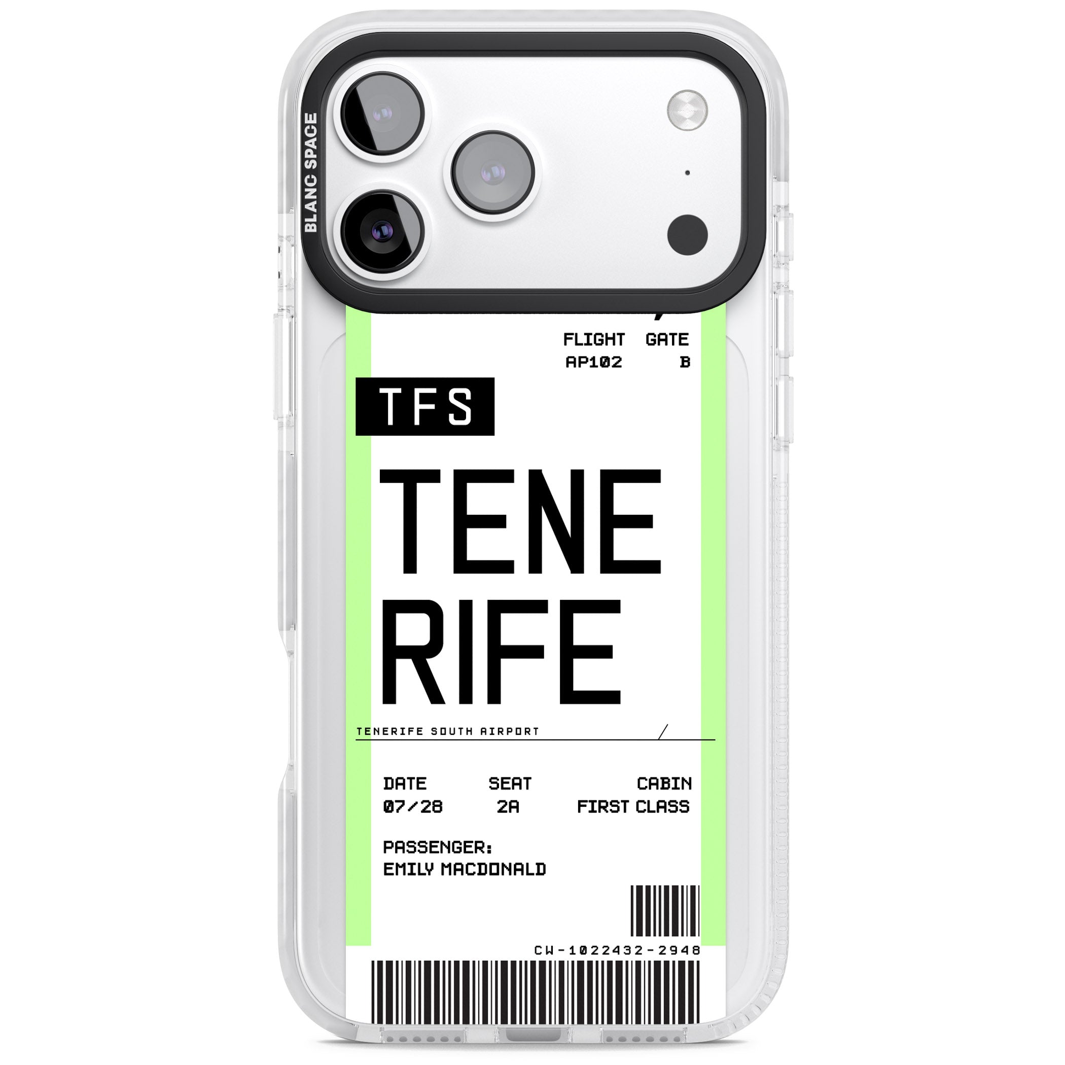 Personalised Tenerife Boarding Pass iPhone 17 Pro Impact Clear Phone Case