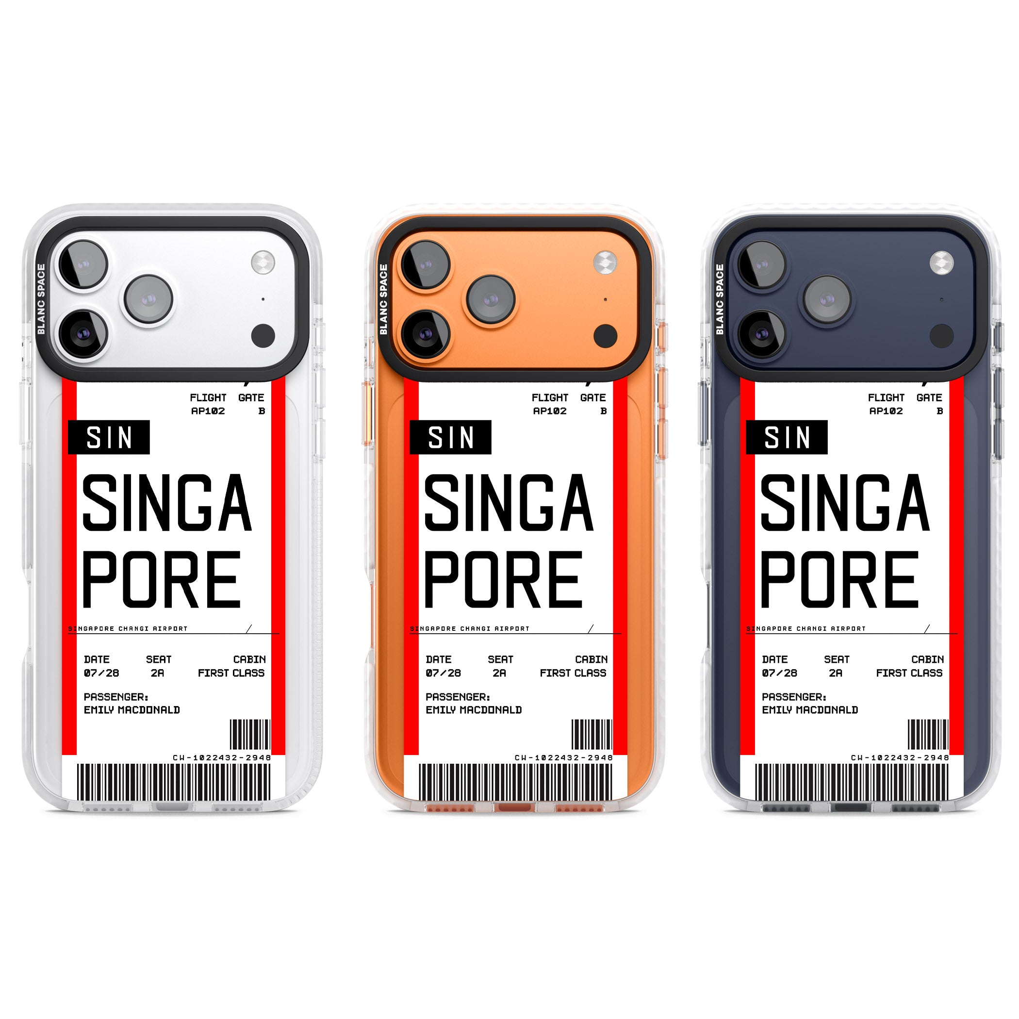 Personalised Singapore Boarding Pass iPhone 17 Pro Impact Clear Phone Case APT Impact Protection