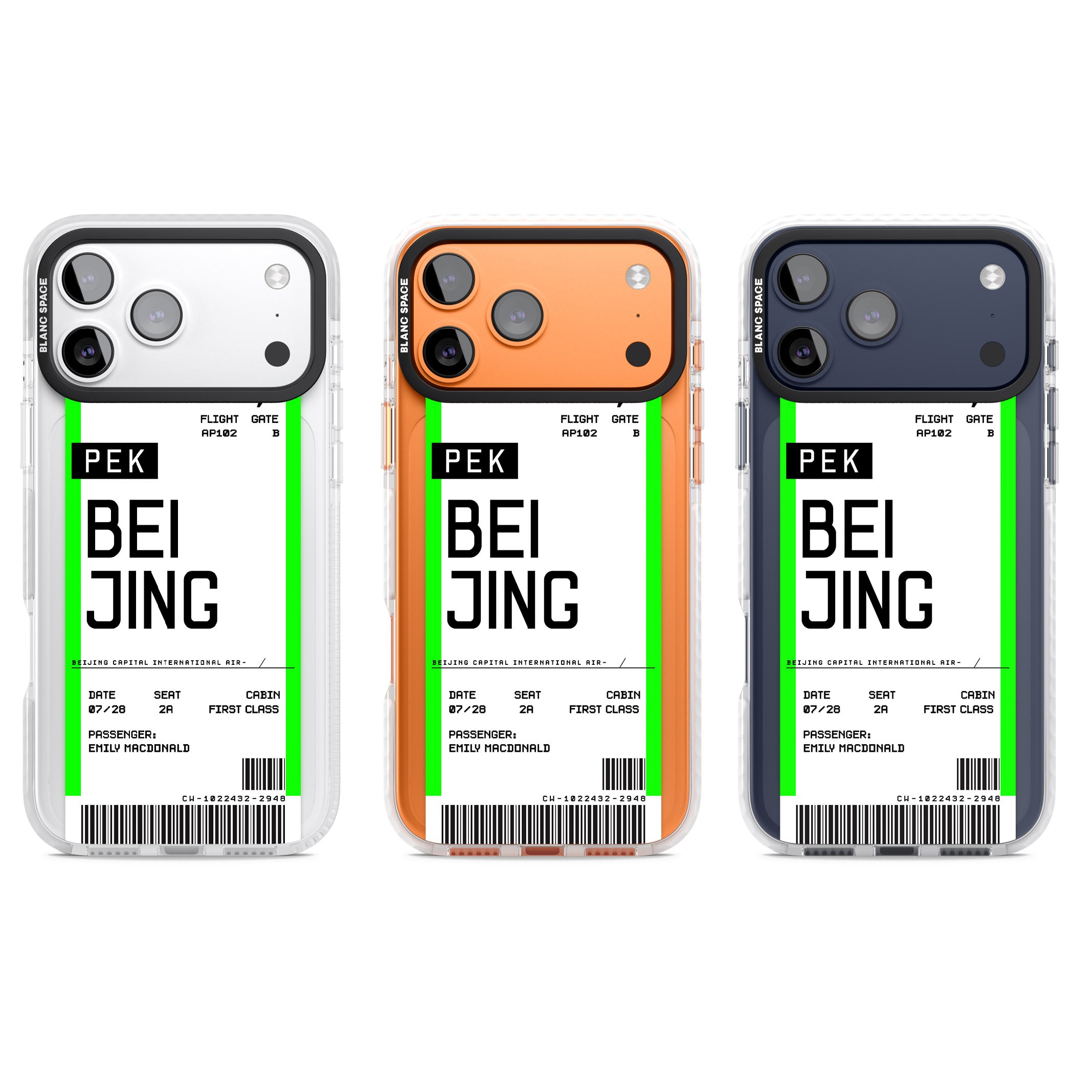 Personalised Beijing Boarding Pass iPhone 17 Pro Impact Clear Phone Case APT Impact Protection