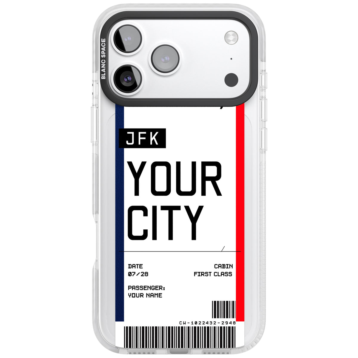 Personalised Create Your Own Boarding Pass Ticket iPhone 17 Pro Max Impact Clear Phone Case front