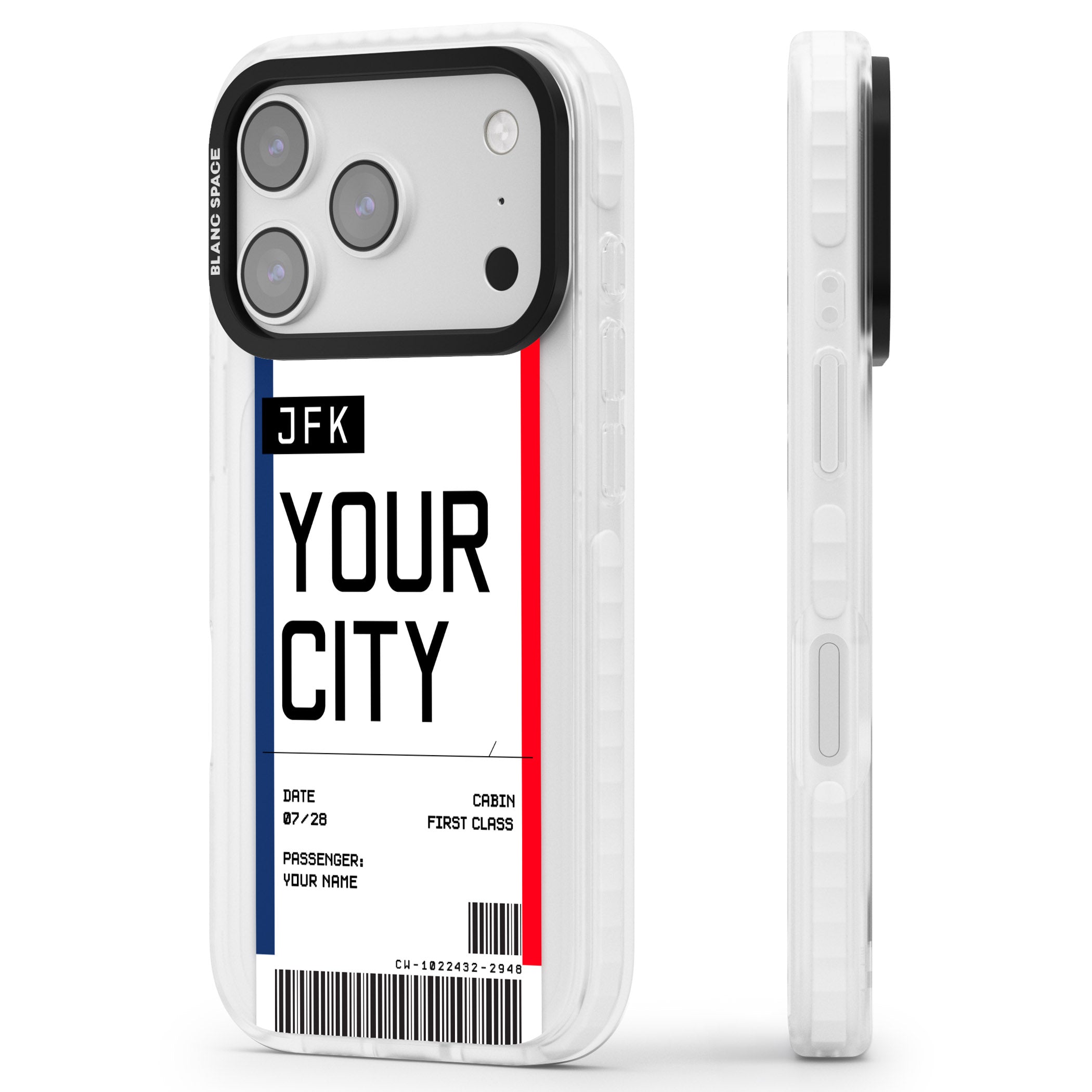 Personalised Create Your Own Boarding Pass Ticket iPhone 17 Pro Impact Clear Phone Case Side Profile