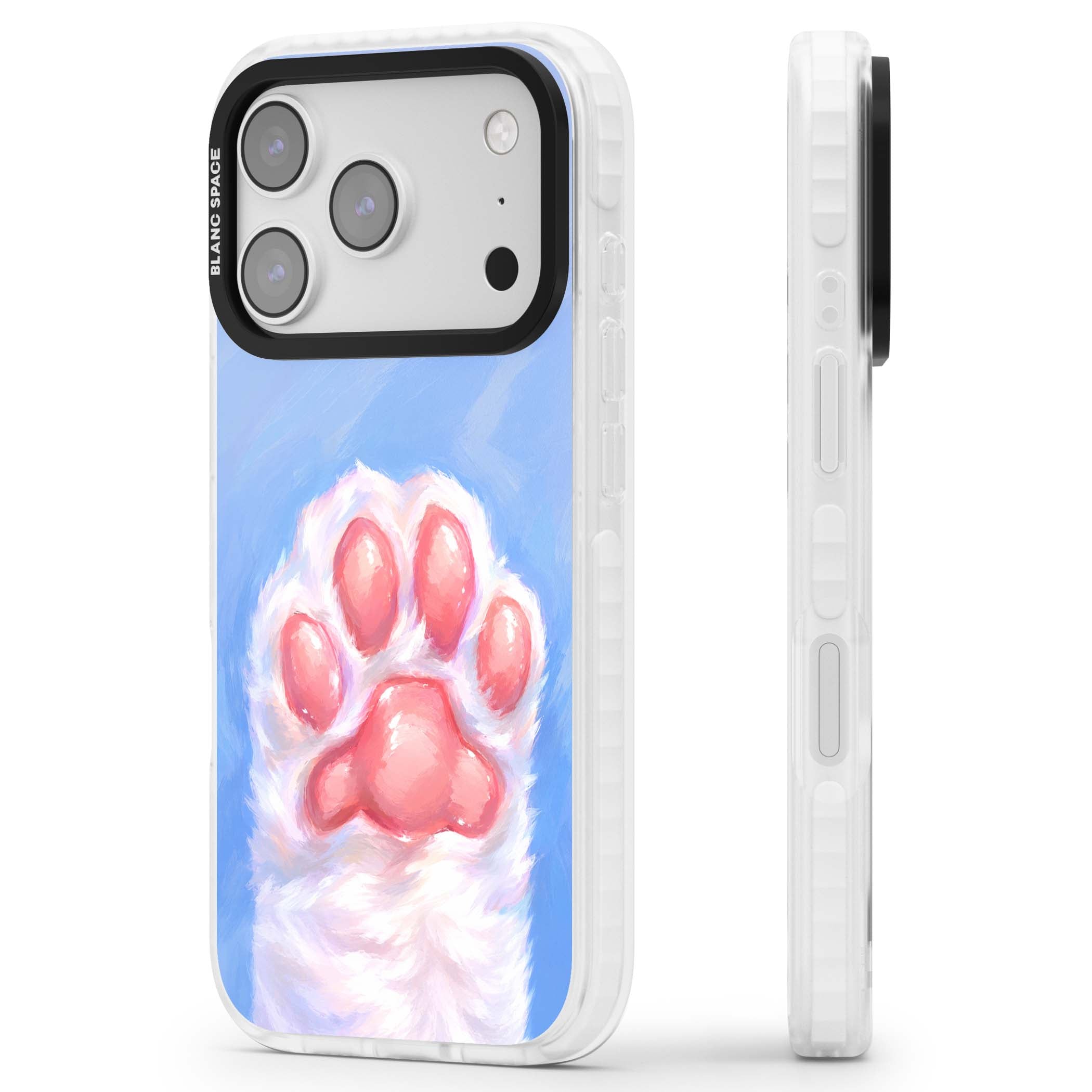 Soft White Paw cute iPhone case | Black Impact case for iPhone 17 Pro, iPhone 17 Pro Max