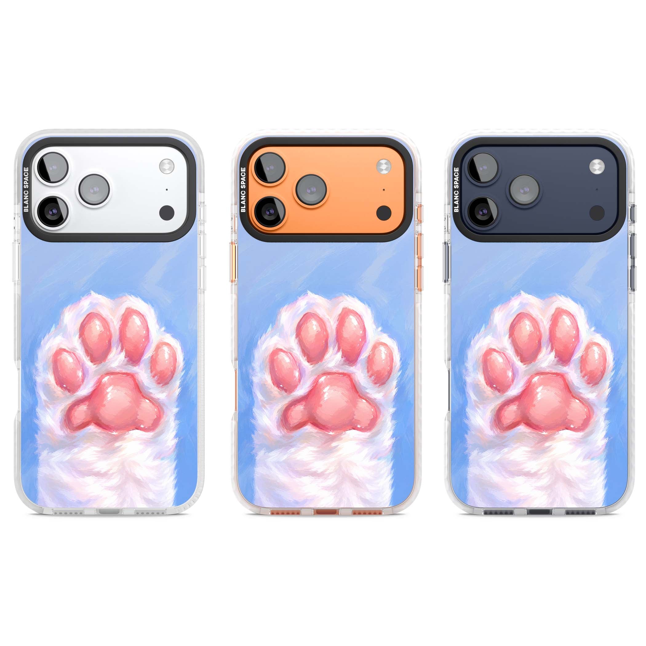 Soft White Paw cute iPhone case | Black Impact case for iPhone 17 Pro, iPhone 17 Pro Max