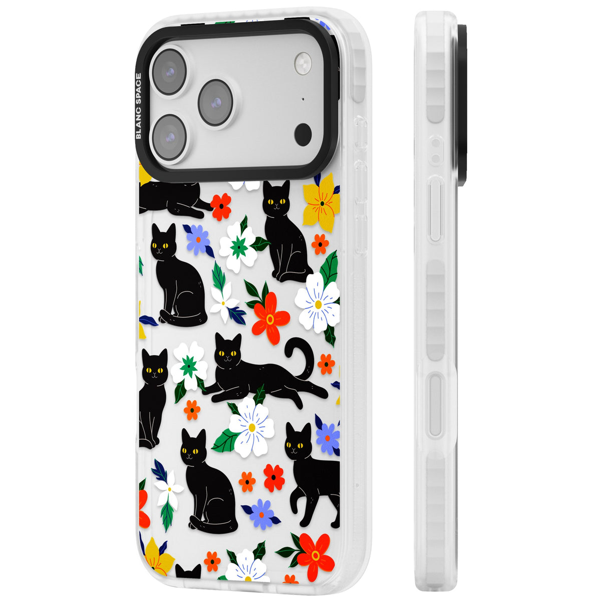 Cat Flowers iPhone 17 Pro Max Impact Clear Phone Case side