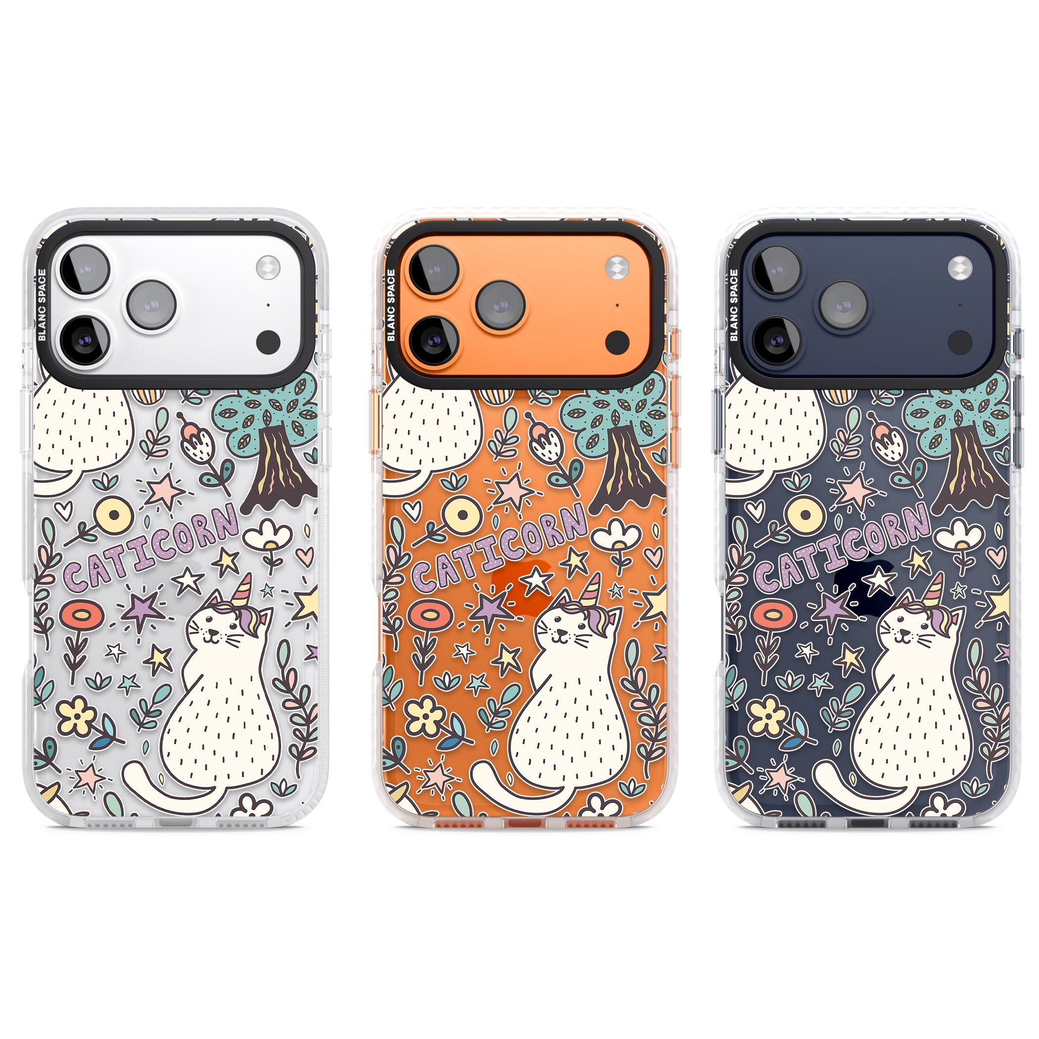 Caticorn Pattern iPhone 17 Pro Impact Clear Phone Case APT Impact Protection