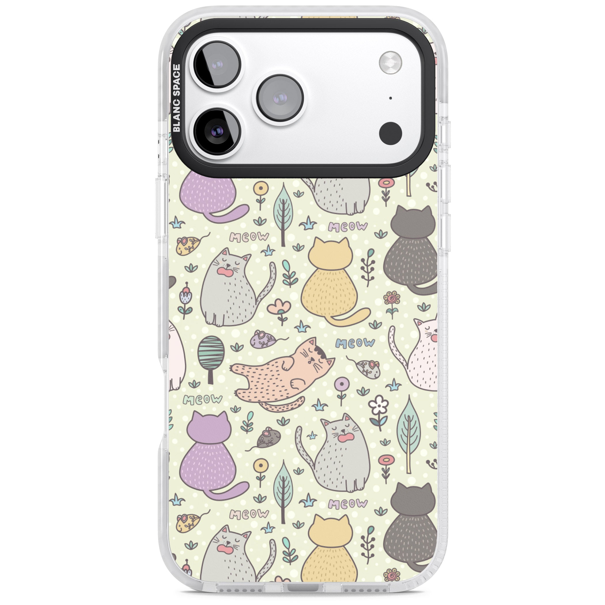 Cat Pattern Cream iPhone 17 Pro Impact Clear Phone Case