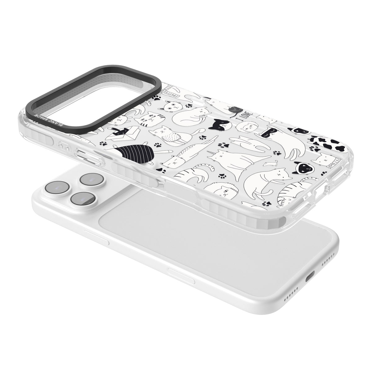 Cartoon Cats (Black & White) iPhone 17 Pro Max Impact Clear Phone Case angled
