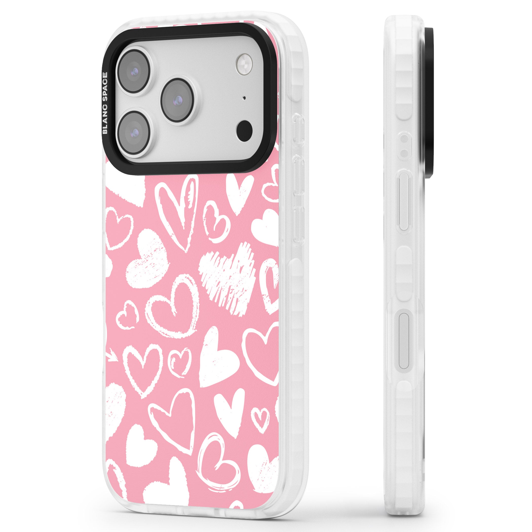 Chalk Hearts iPhone 17 Pro Impact Clear Phone Case Side Profile