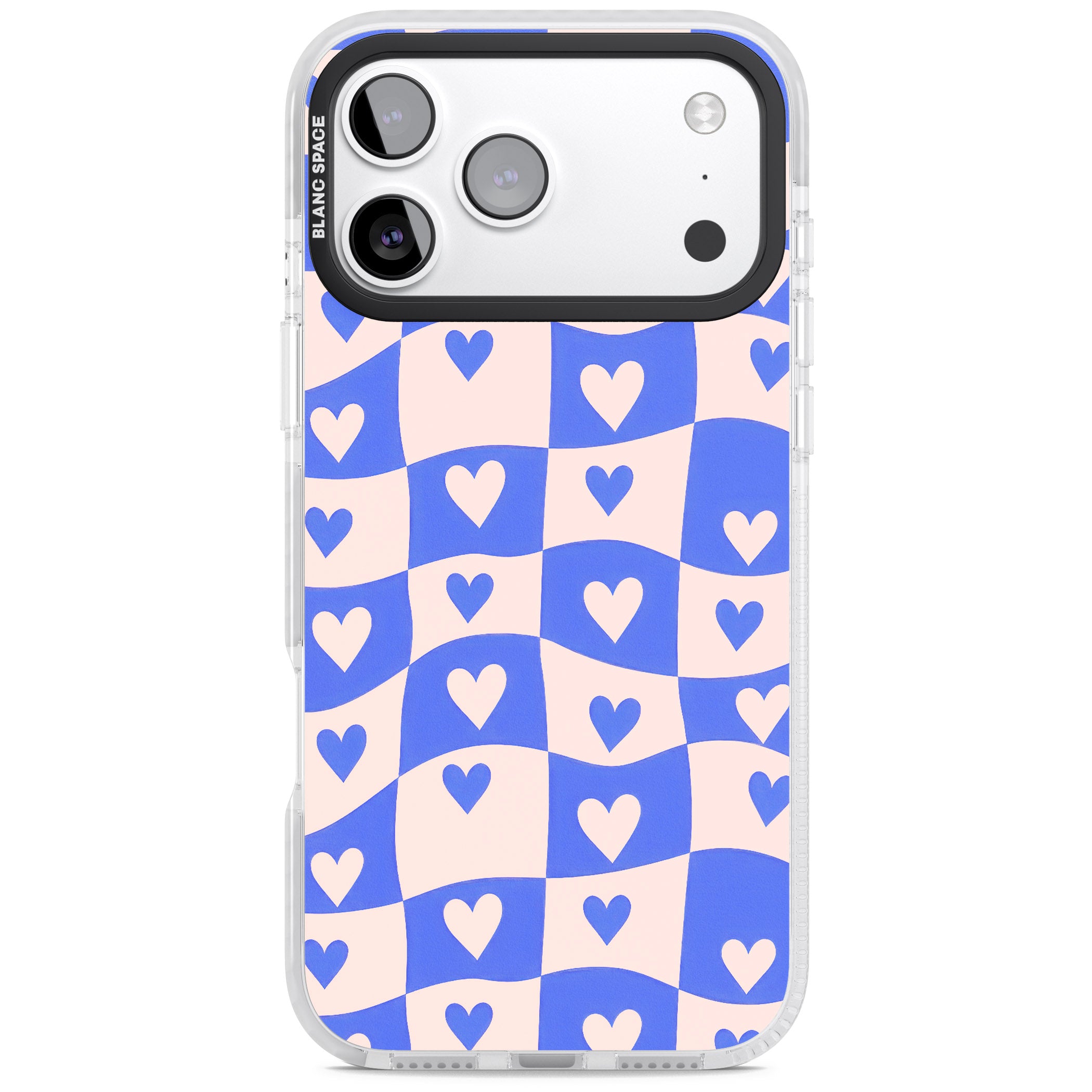 Blue Wavy Checked Hearts iPhone 17 Pro Impact Clear Phone Case